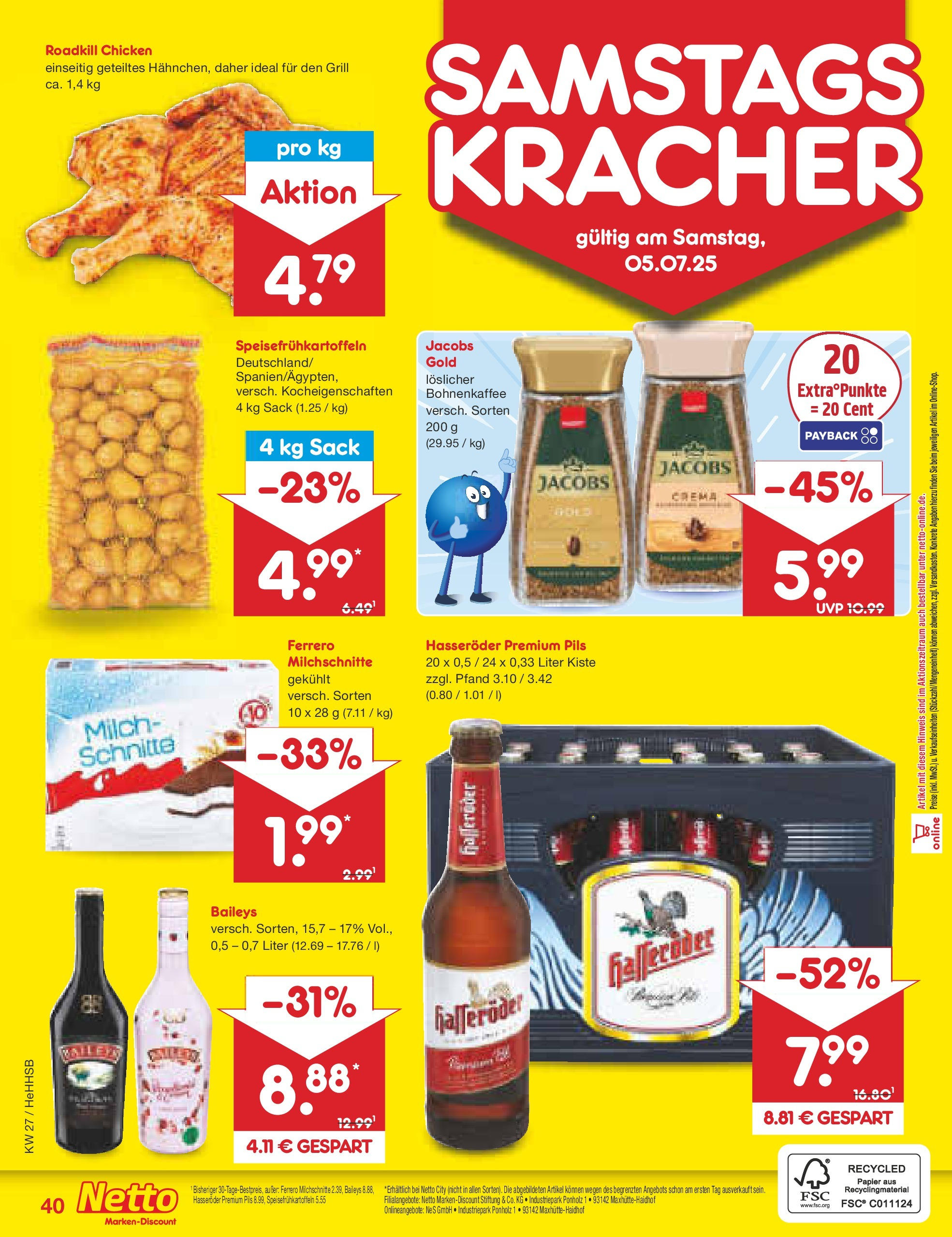 Netto Marken-Discount prospekt Hamburg	 (ab 29.06.2025) » Angebote | Seite: 62 | Produkte: Grill, Milch, Hasseröder, Ferrero milchschnitte