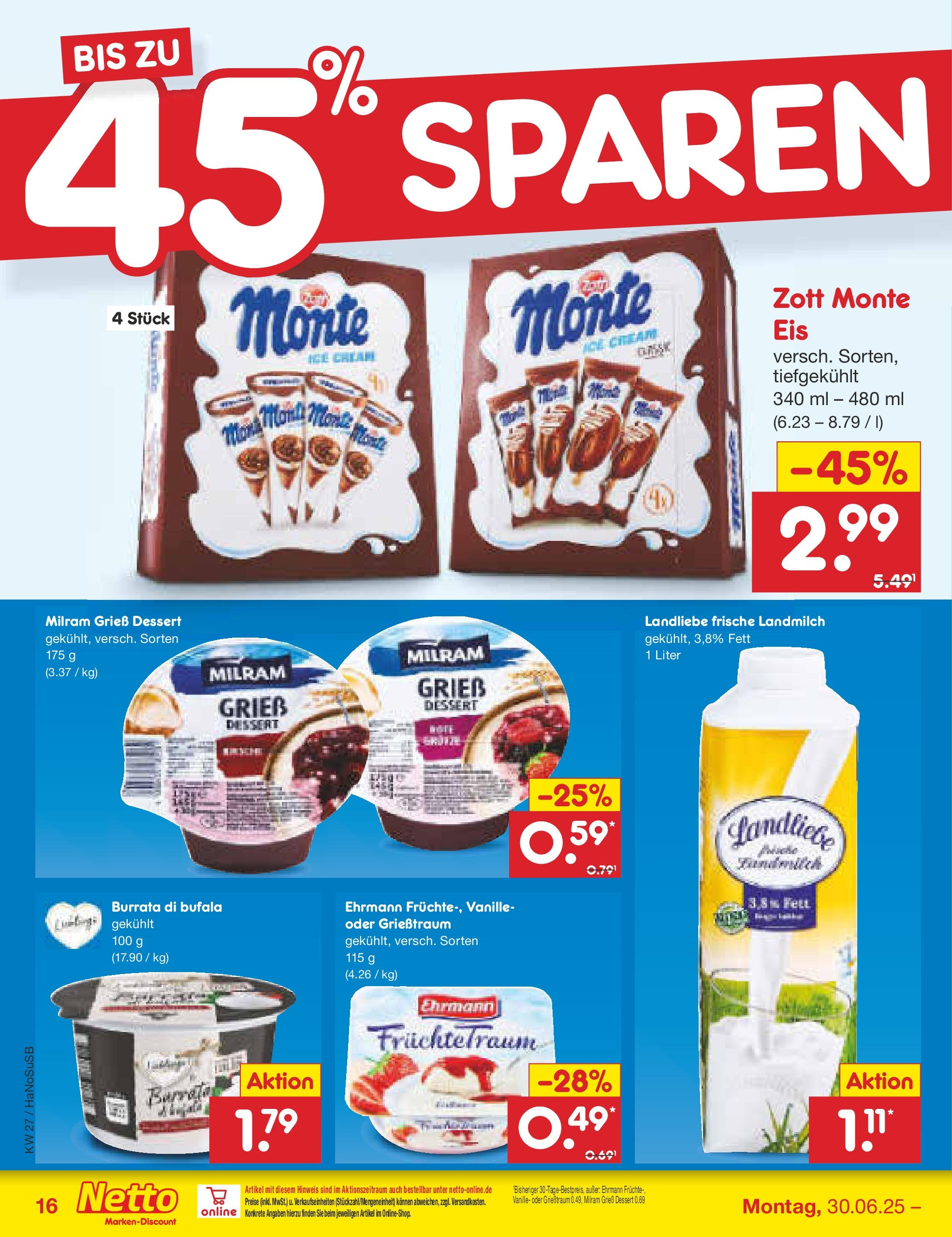 Netto Marken-Discount prospekt Schwerte-Geisecke	 (ab 29.06.2025) » Angebote | Seite: 18 | Produkte: Burrata, Milram, Eis