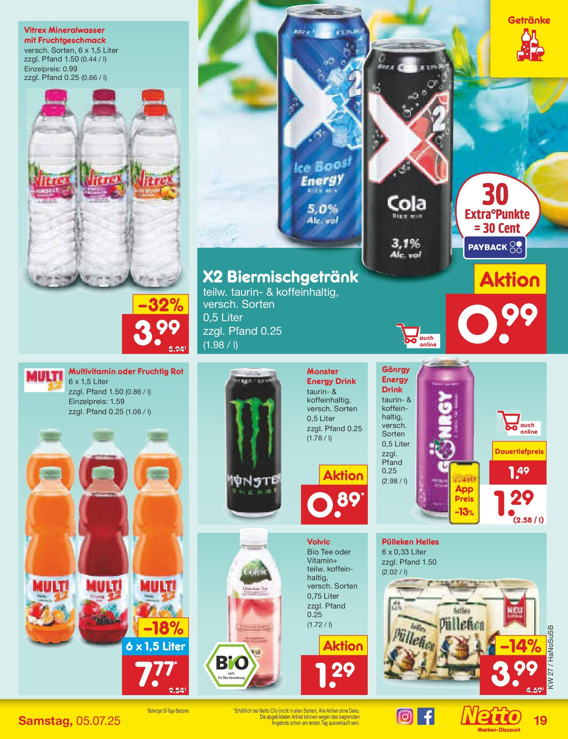 Netto Marken-Discount prospekt Schwerte-Geisecke	 (ab 29.06.2025) » Angebote | Seite: 23 | Produkte: Helles pulleken, Cola, Monster, Tee