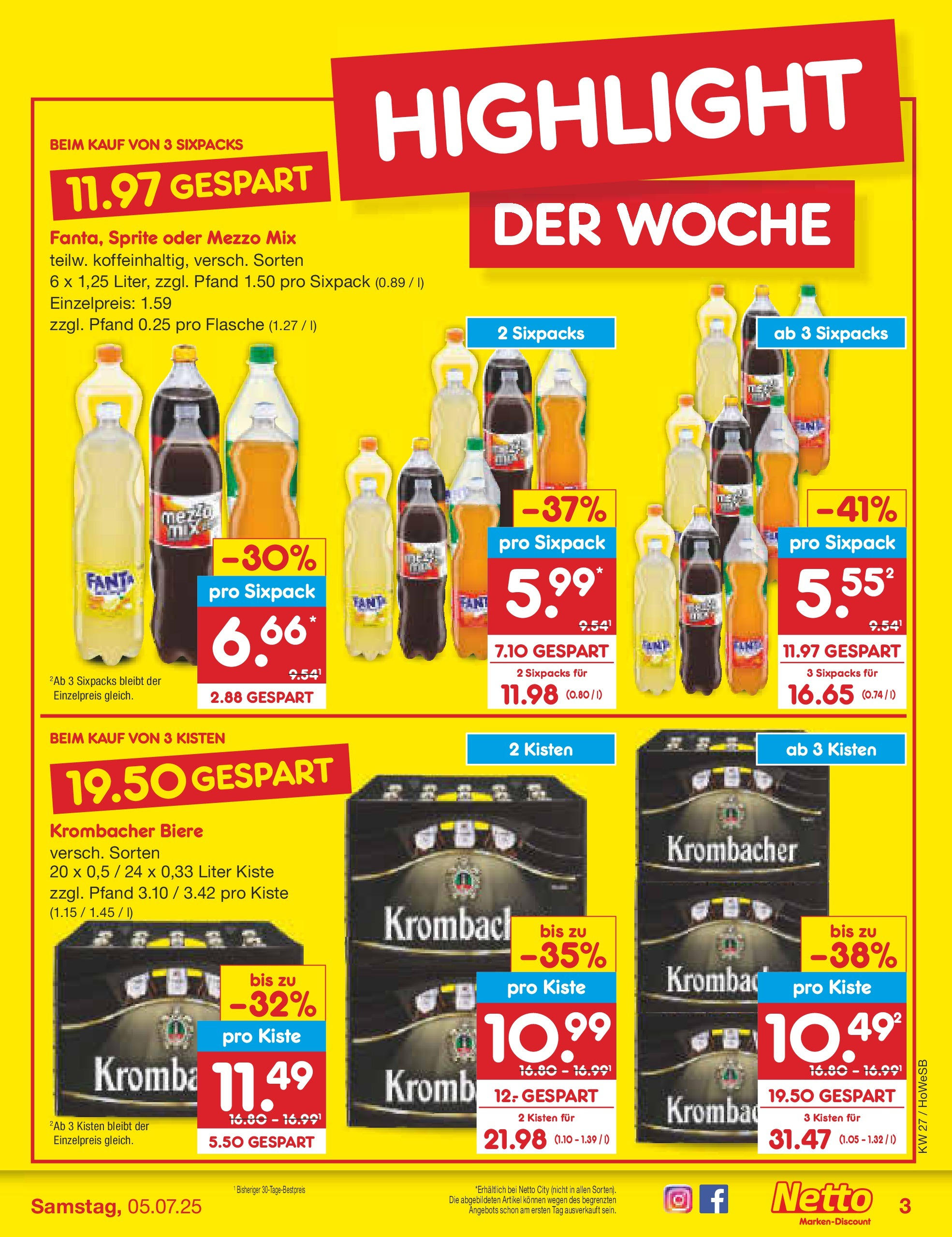 Netto Marken-Discount prospekt Hannover	 (ab 29.06.2025) » Angebote | Seite: 3 | Produkte: Mezzo mix, Fanta, Krombacher, Oder mezzo mix