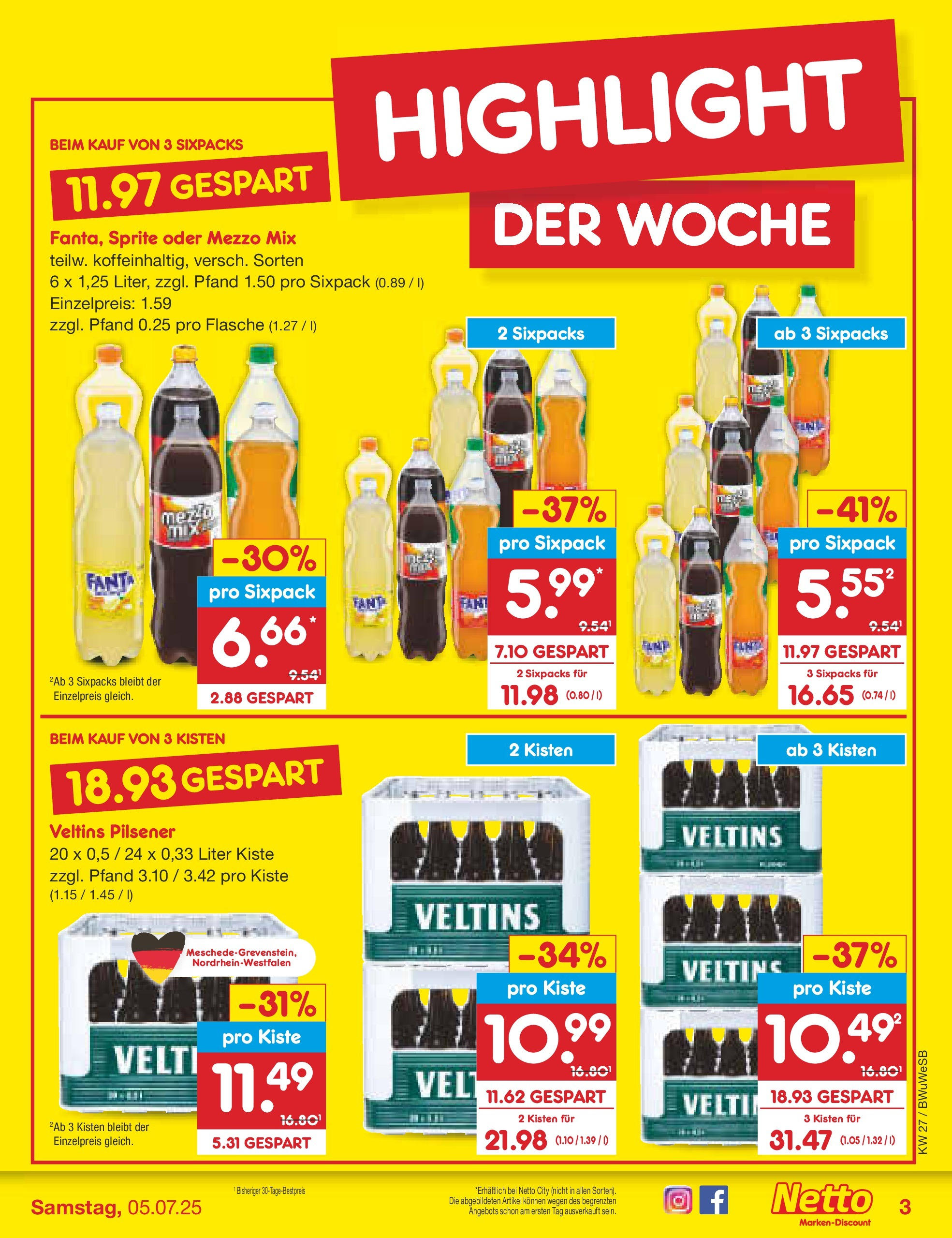 Netto Marken-Discount prospekt Stemwede-Dielingen	 (ab 29.06.2025) » Angebote | Seite: 3 | Produkte: Mezzo mix, Fanta, Sprite, Veltins