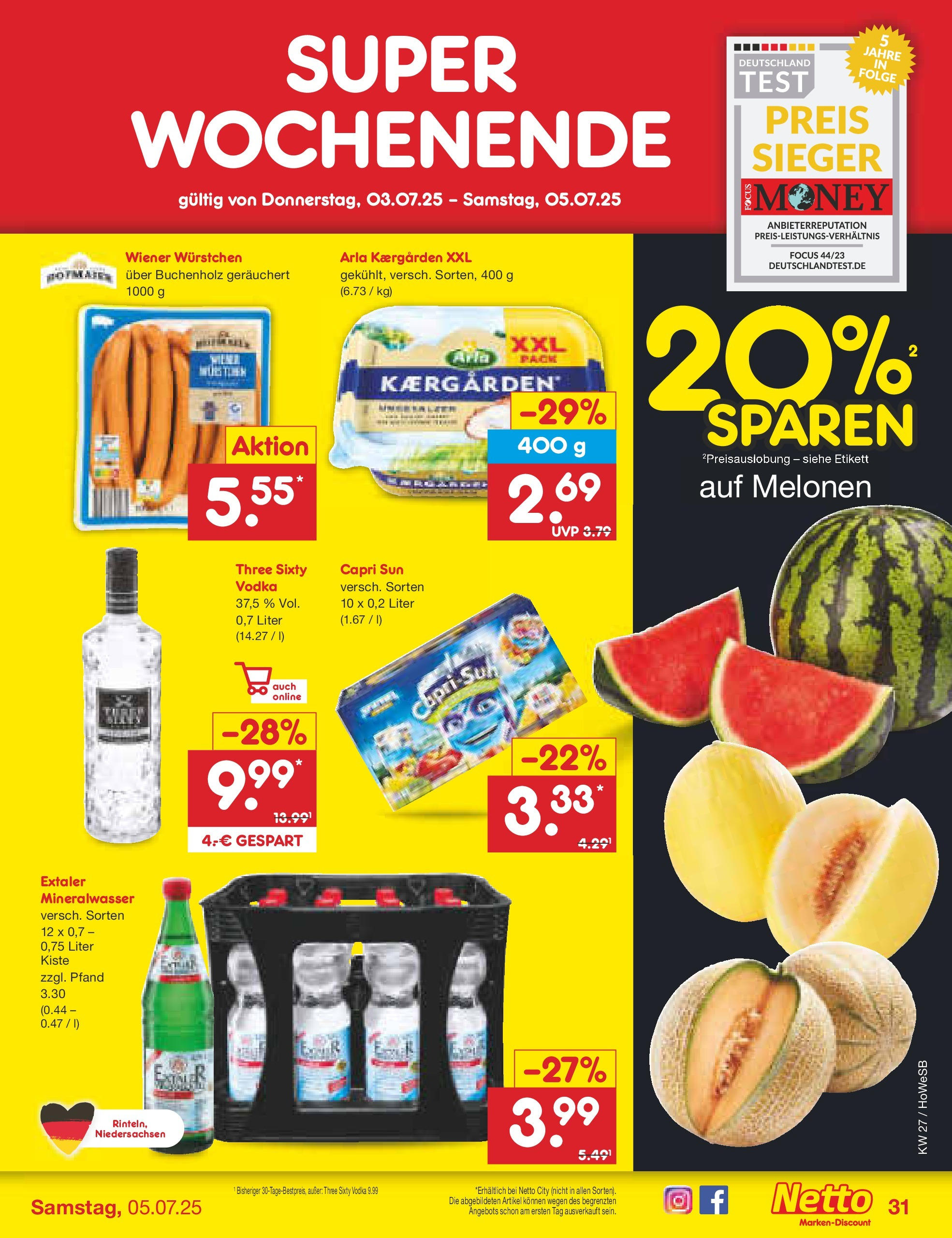 Netto Marken-Discount prospekt Hannover	 (ab 29.06.2025) » Angebote | Seite: 51 | Produkte: Wiener wurstchen, Capri sun, Mineralwasser, Vodka