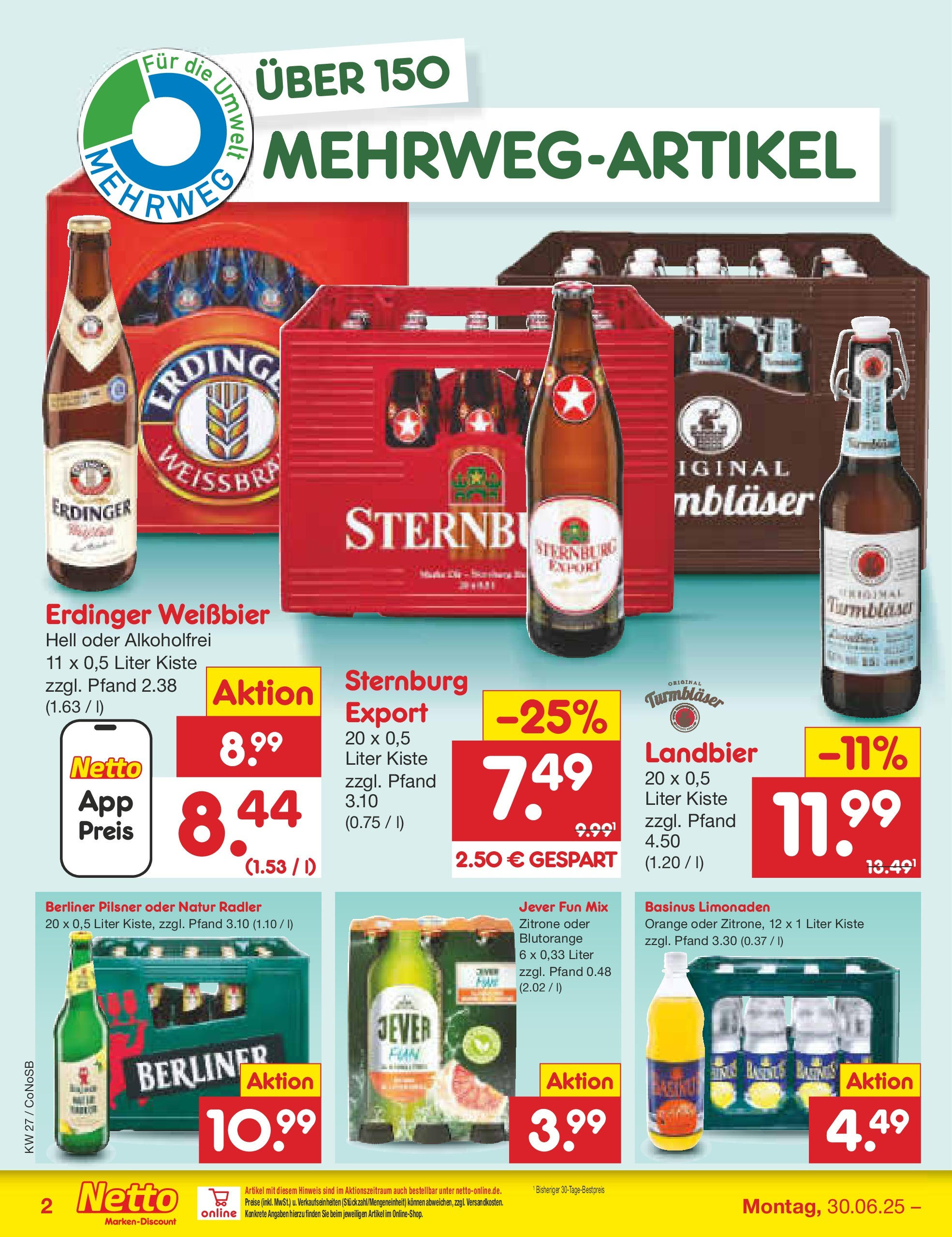 Netto Marken-Discount prospekt Kloster Lehnin (ab 29.06.2025) » Angebote | Seite: 30 | Produkte: Weißbier, Radler, Jever, Berliner pilsner Netto Marken-Discount prospekt Kloster Lehnin (ab 29.06.2025) » Angebote | Seite: 30 | Produkte: Weißbier, Radler, Jever, Berliner pilsner