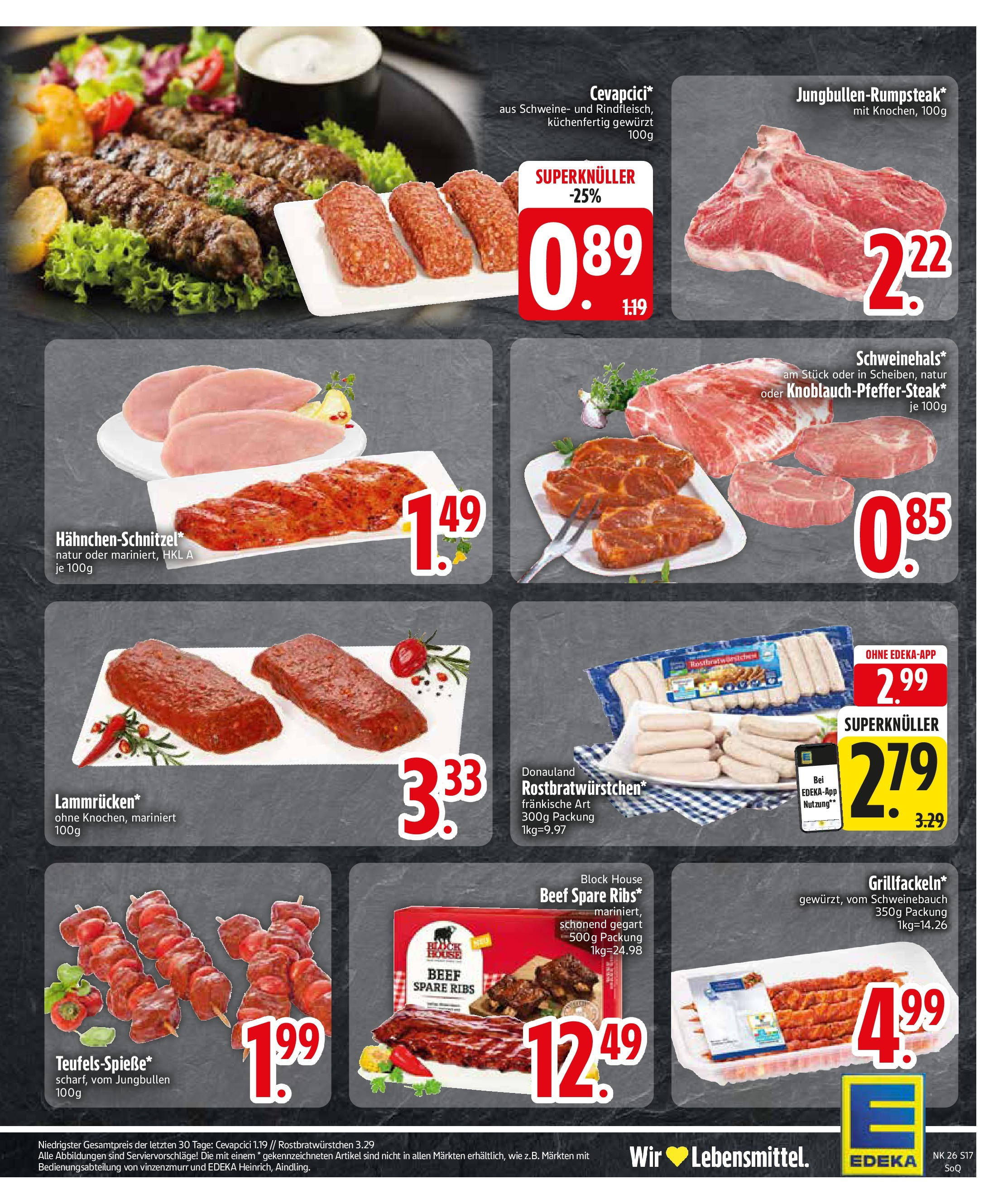 Edeka prospekt Trostberg	 (ab 22.06.2025) » Angebote Online | Seite: 17 | Produkte: Schweinebauch, Cevapcici, Schnitzel, Steak