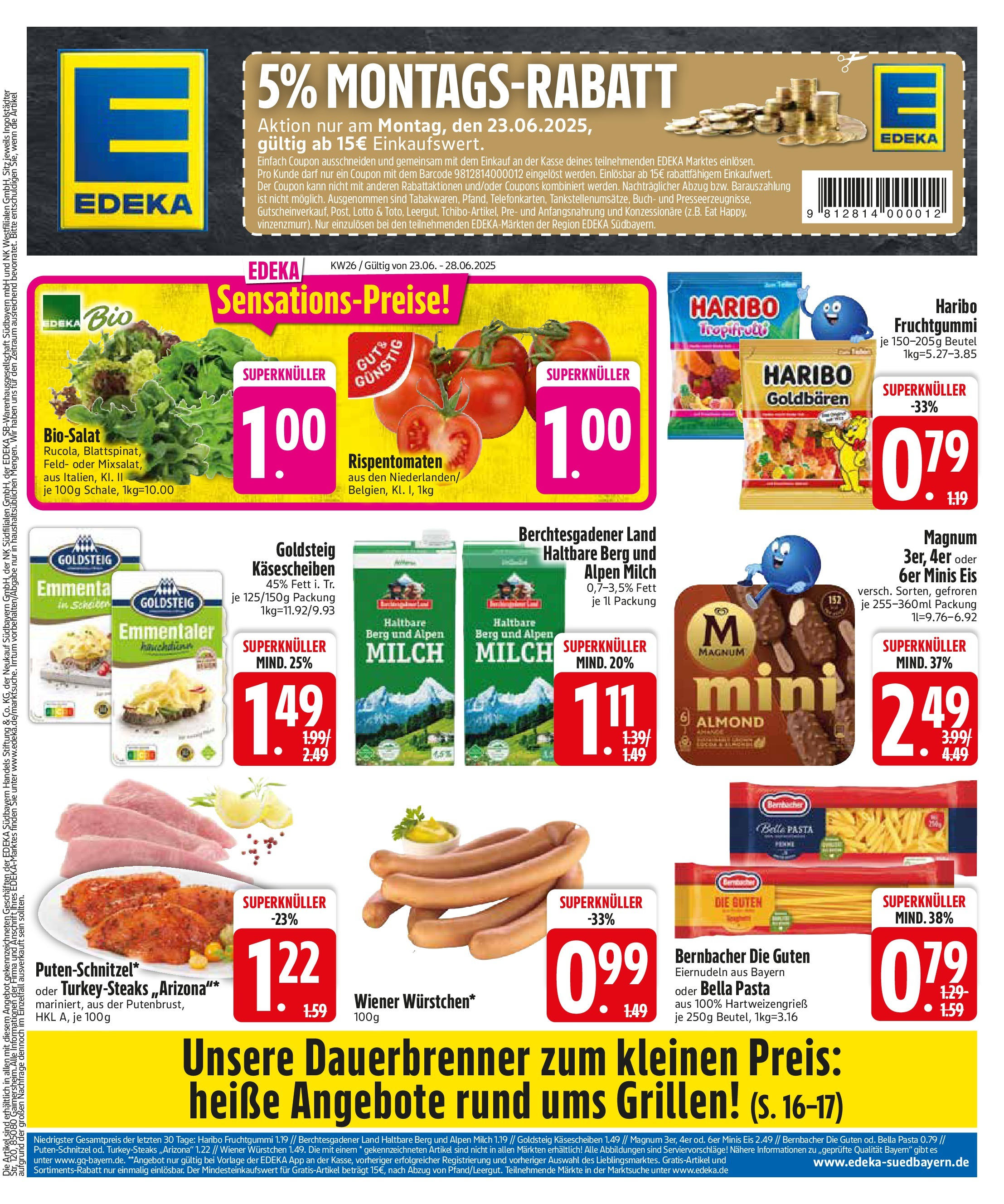 Edeka prospekt Rötz	 (ab 22.06.2025) » Angebote Online | Seite: 1 | Produkte: Wiener wurstchen, Putenschnitzel, Pasta, Eis