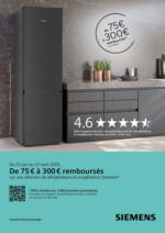 Connexion De 75€ à 300€ remboursés sur une sélection de réfrigérateurs et congélateurs SIEMENS - au 31.08.2025