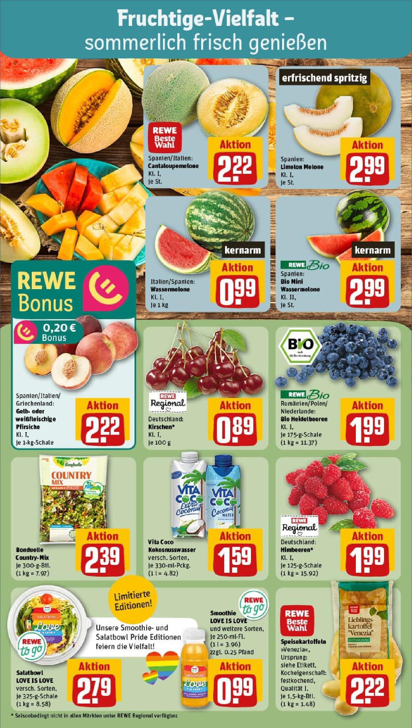 REWE Prospekt ab 29.06.2025 zum Blättern » Angebote | Seite: 8 | Produkte: Heidelbeeren, Wassermelone, Melone