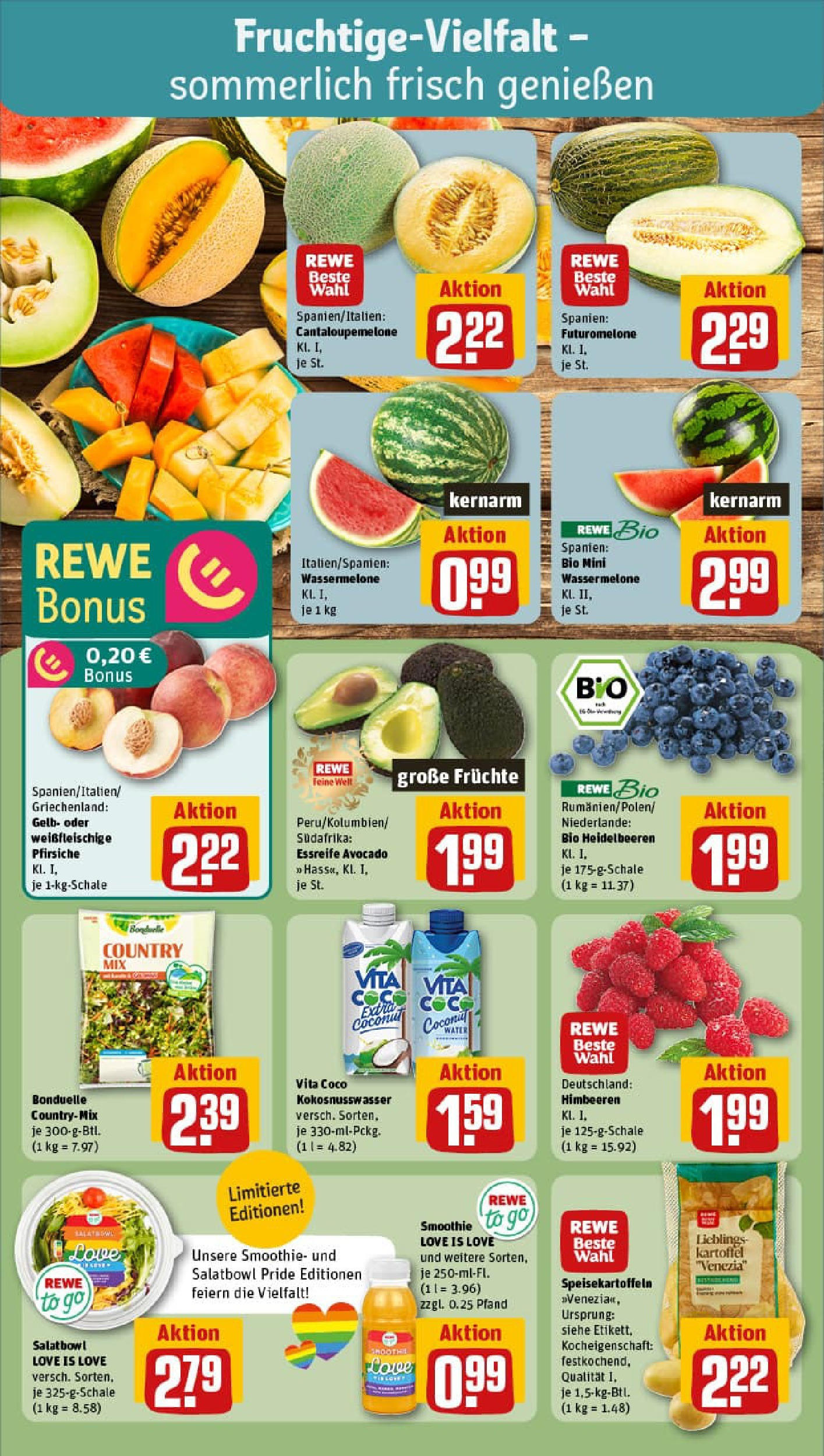 REWE Prospekt ab 29.06.2025 zum Blättern » Angebote | Seite: 8 | Produkte: Himbeeren, Heidelbeeren, Avocado, Wassermelone