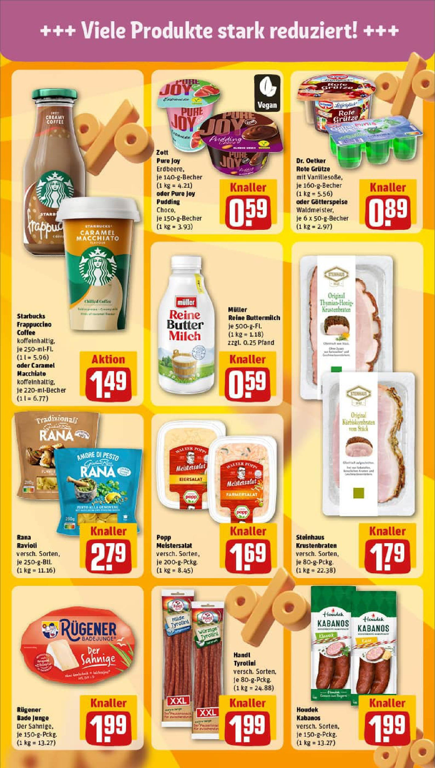 REWE Prospekt ab 29.06.2025 zum Blättern » Angebote | Seite: 23 | Produkte: Buttermilch, Starbucks, Krustenbraten, Pudding