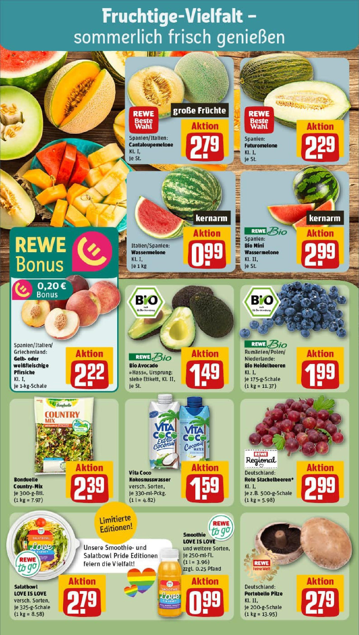 REWE Prospekt ab 29.06.2025 zum Blättern » Angebote | Seite: 8 | Produkte: Heidelbeeren, Avocado, Wassermelone
