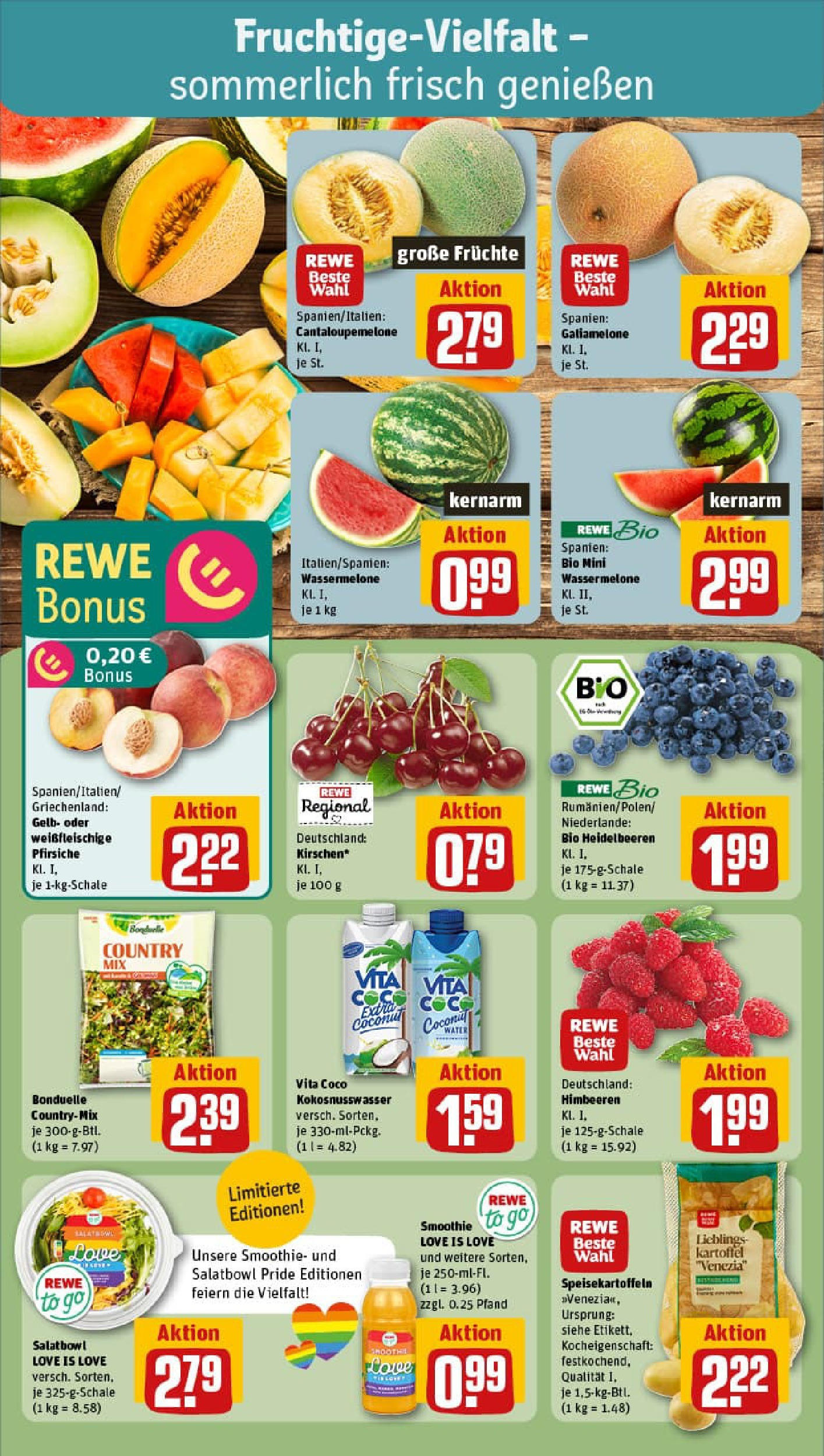 REWE Prospekt ab 29.06.2025 zum Blättern » Angebote | Seite: 8 | Produkte: Himbeeren, Kirschen, Heidelbeeren, Wassermelone
