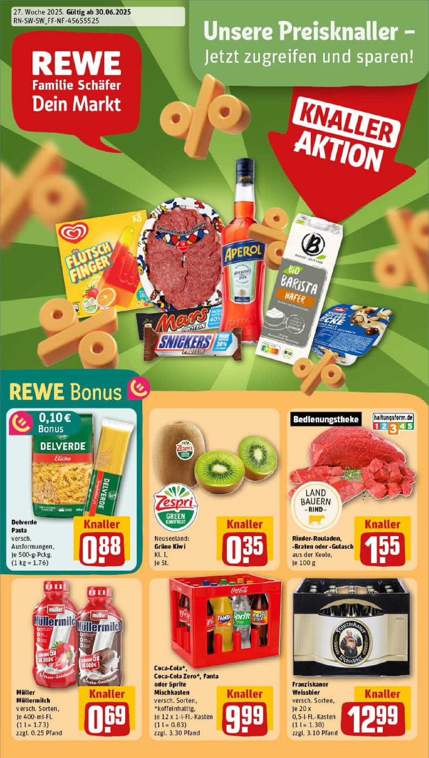 REWE Prospekt ab 29.06.2025 zum Blättern » Angebote | Seite: 1 | Produkte: Sprite, Weißbier, Mars, Eis