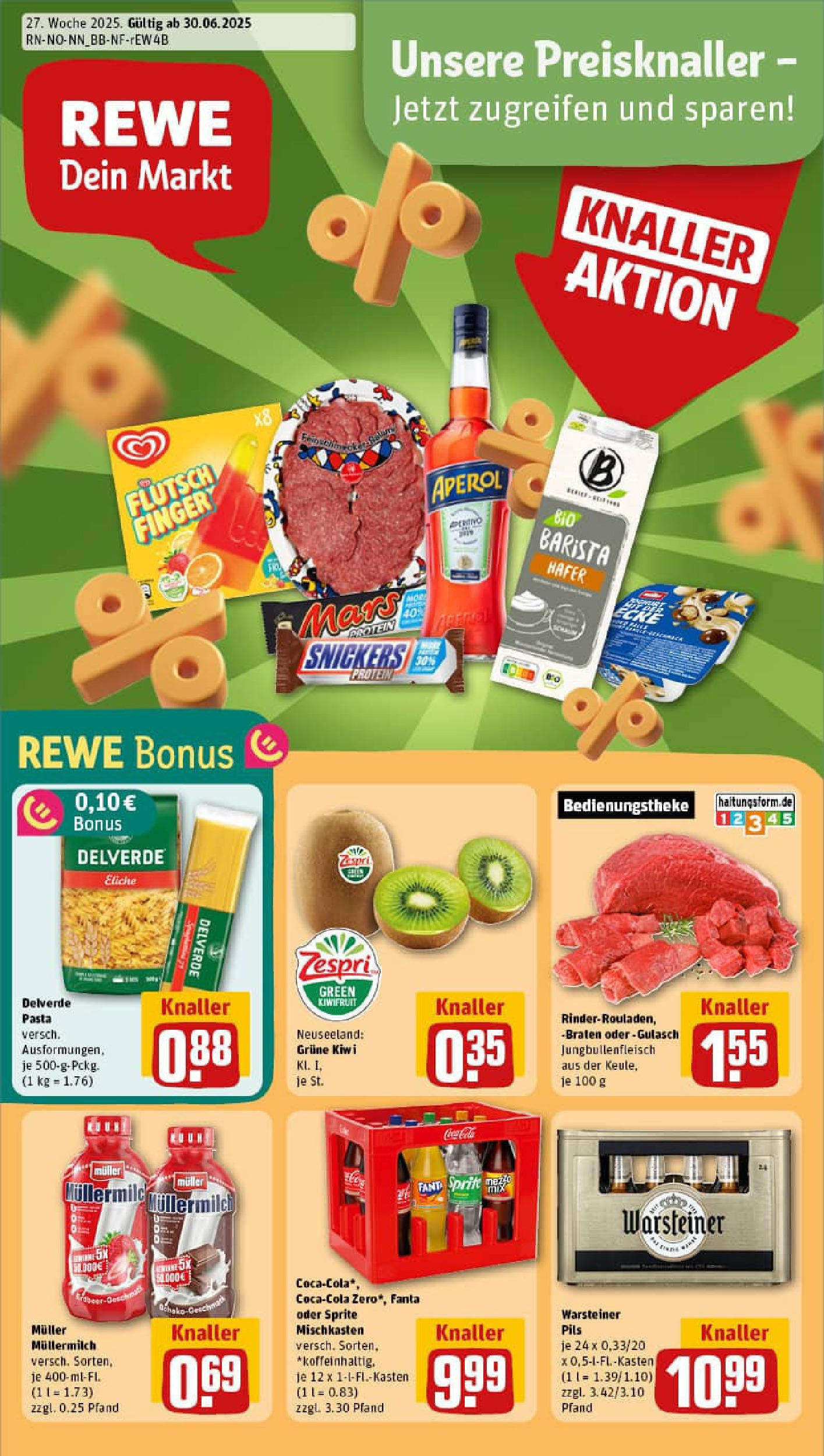 REWE Prospekt ab 29.06.2025 zum Blättern » Angebote | Seite: 1 | Produkte: Sprite, Snickers, Mars, Aperol