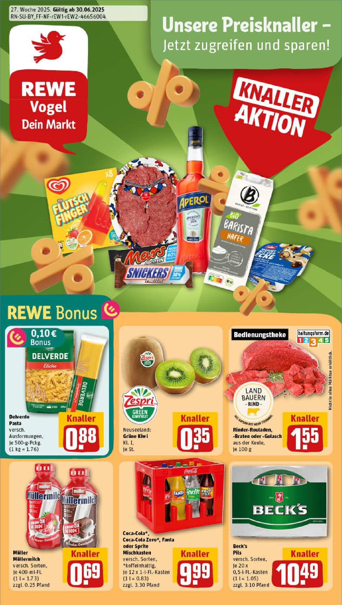 REWE Prospekt ab 29.06.2025 zum Blättern » Angebote | Seite: 1 | Produkte: Fanta, Snickers, Aperol, Kiwi