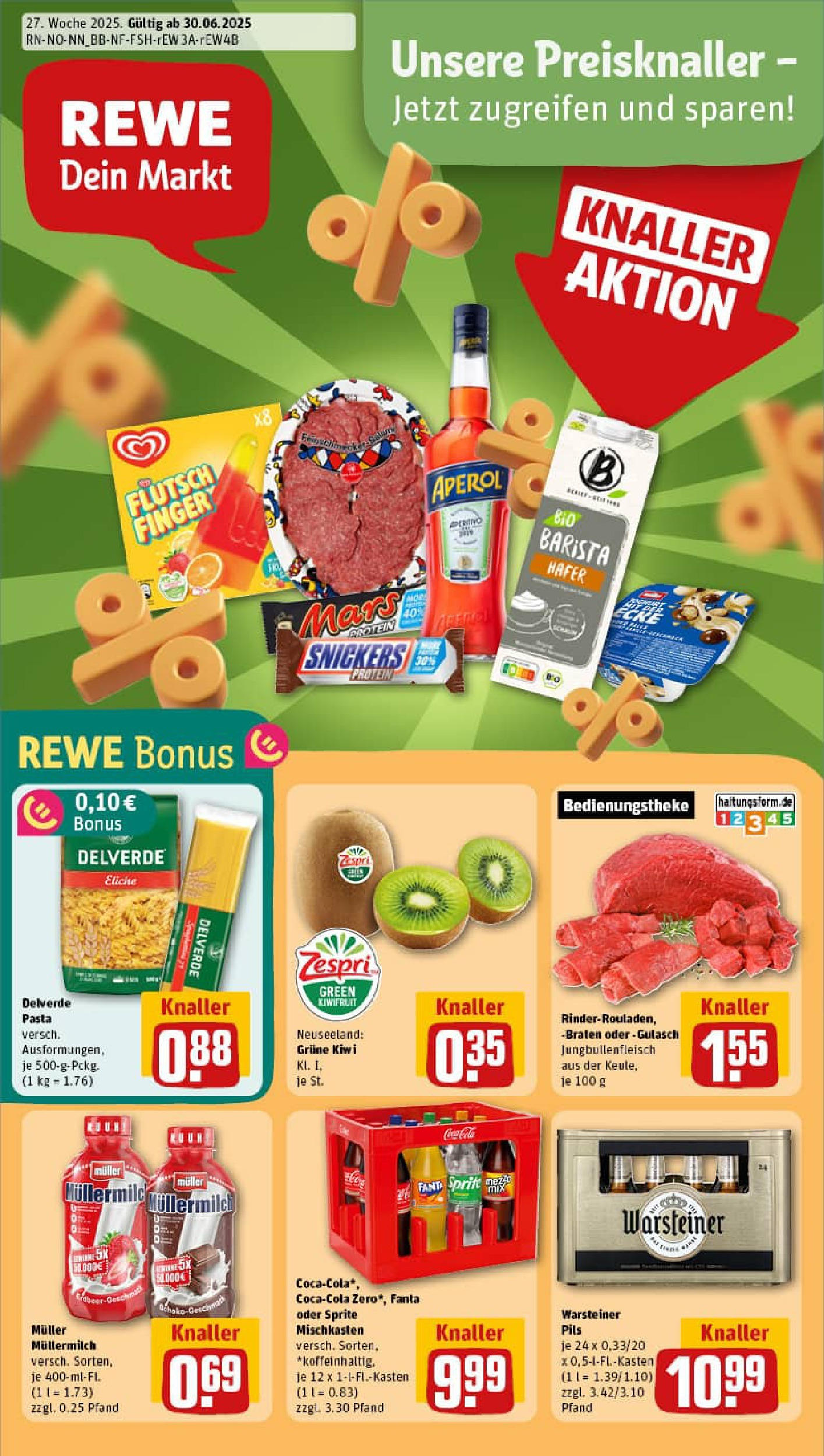 REWE Prospekt ab 29.06.2025 zum Blättern » Angebote | Seite: 1 | Produkte: Sprite, Warsteiner, Pasta, Aperol