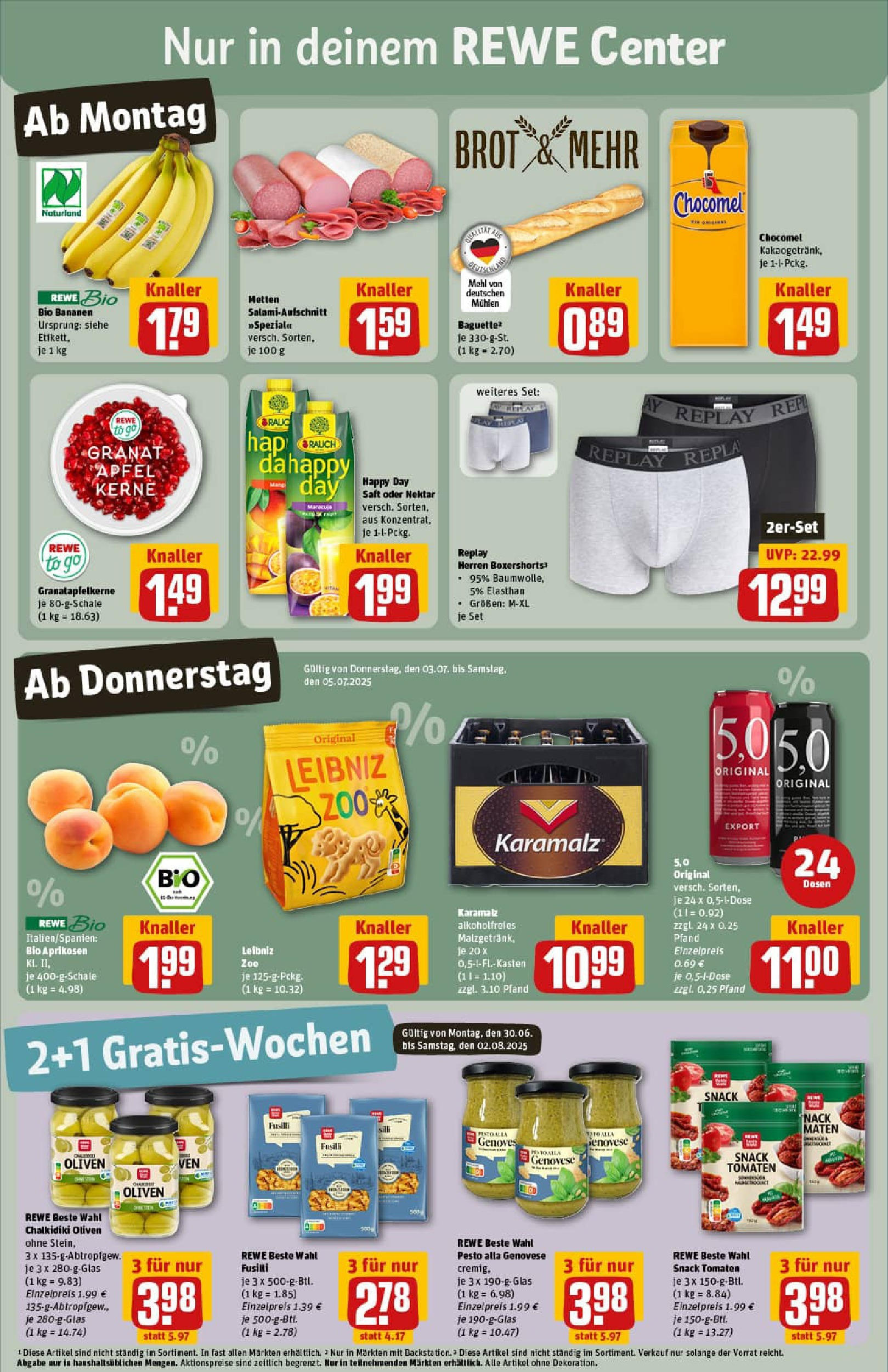 REWE Prospekt ab 29.06.2025 zum Blättern » Angebote | Seite: 3 | Produkte: Baguette, Tomaten, Salami, Saft