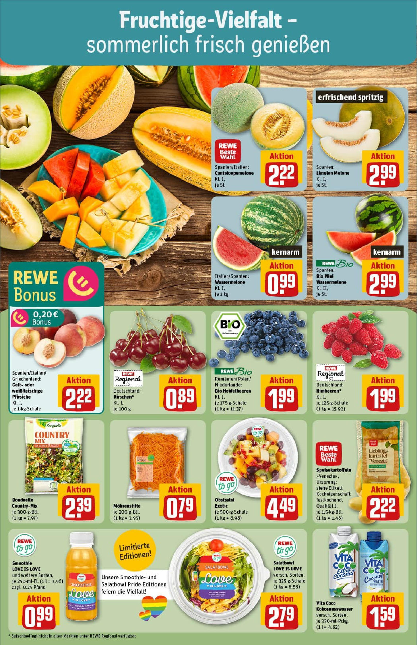 REWE Prospekt ab 29.06.2025 zum Blättern » Angebote | Seite: 8 | Produkte: Heidelbeeren, Wassermelone, Melone
