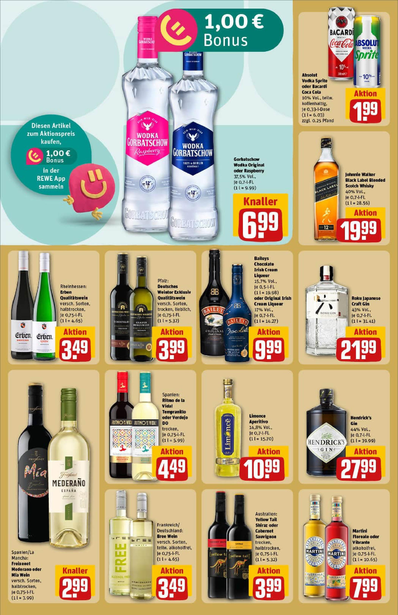 REWE Prospekt ab 29.06.2025 zum Blättern » Angebote | Seite: 28 | Produkte: Martini, Bacardi, Wodka gorbatschow, Wein
