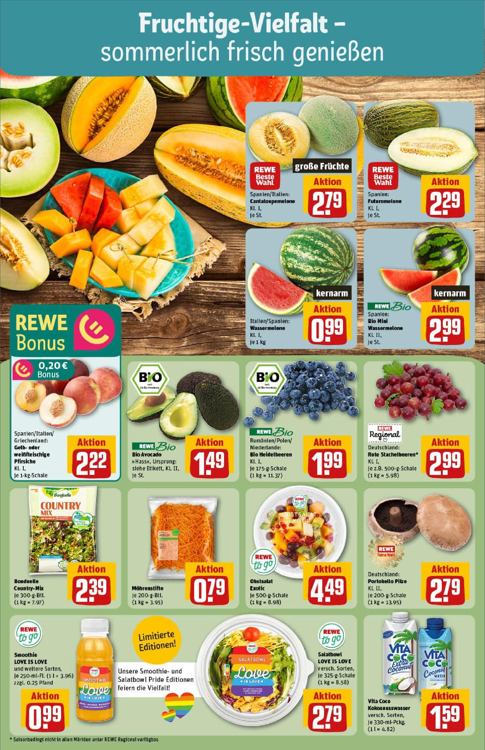 REWE Prospekt ab 29.06.2025 zum Blättern » Angebote | Seite: 8 | Produkte: Heidelbeeren, Avocado, Wassermelone