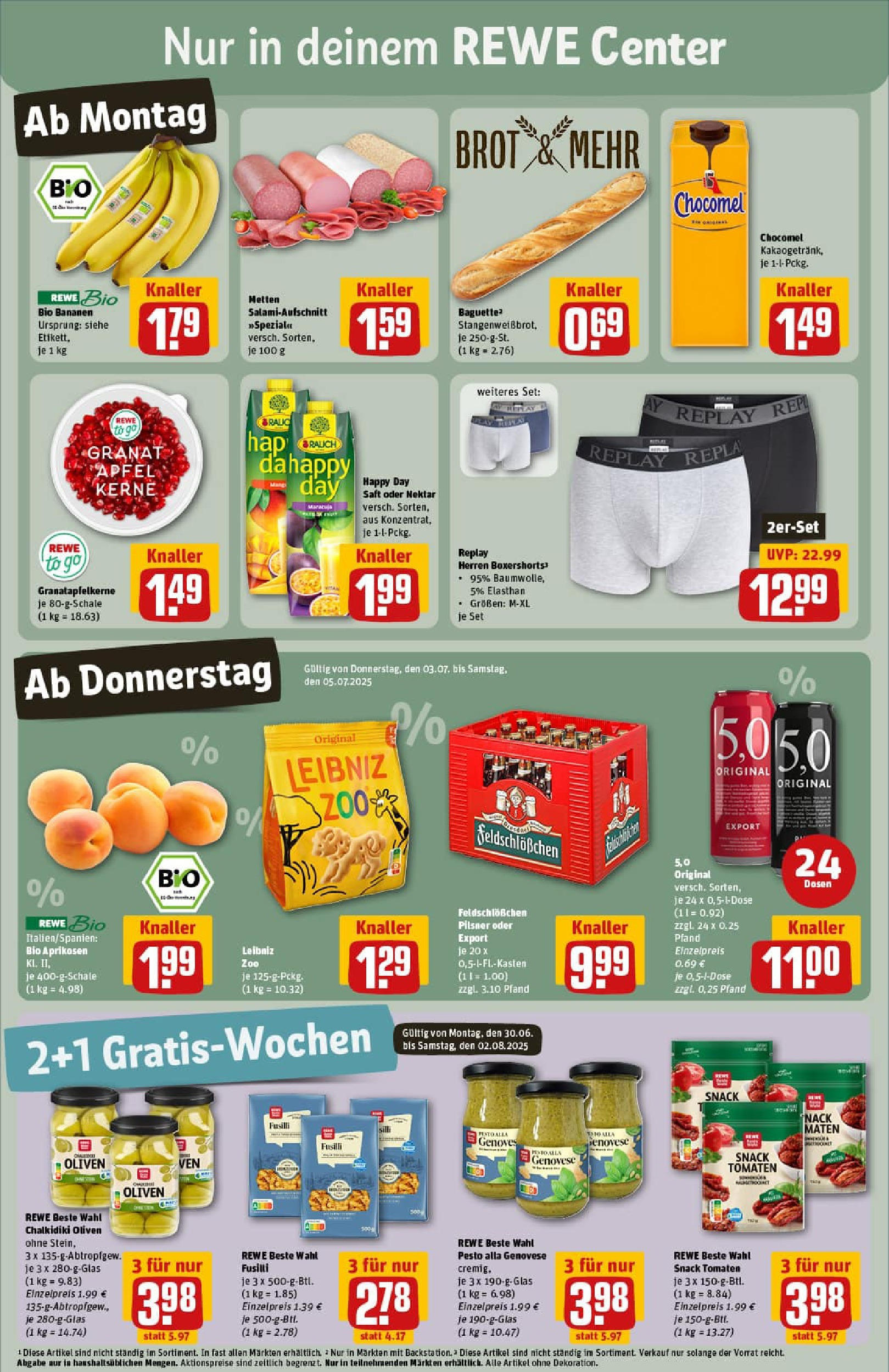 REWE Prospekt ab 29.06.2025 zum Blättern » Angebote | Seite: 3 | Produkte: Äpfel, Pasta, Brot, Saft