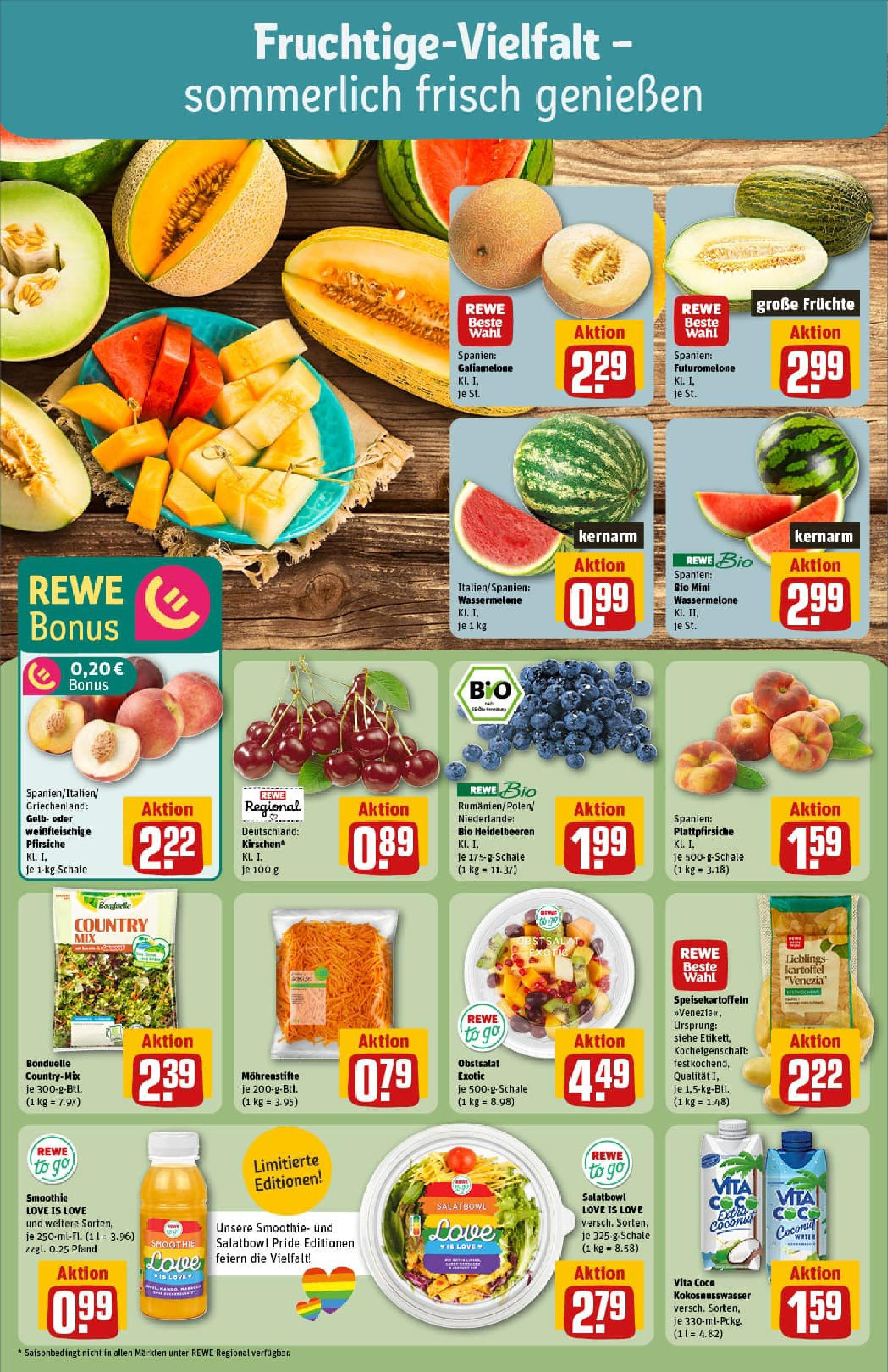 REWE Prospekt ab 29.06.2025 zum Blättern » Angebote | Seite: 8 | Produkte: Heidelbeeren, Wassermelone