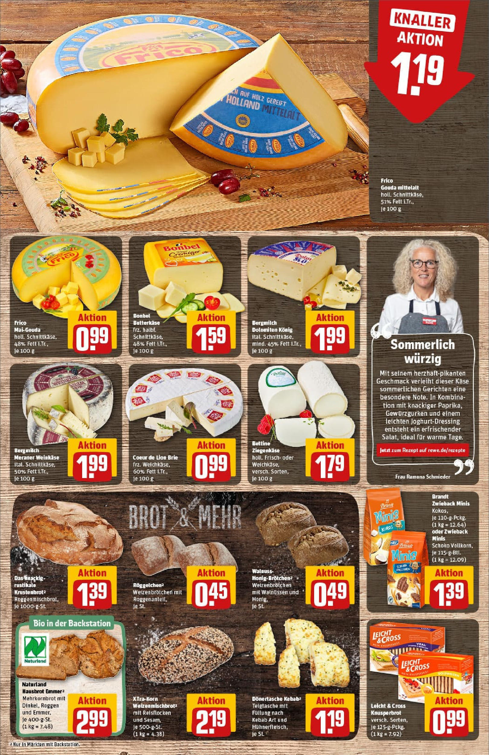 REWE Prospekt ab 29.06.2025 zum Blättern » Angebote | Seite: 15 | Produkte: Käse, Gouda, Ziegenkäse, Brot