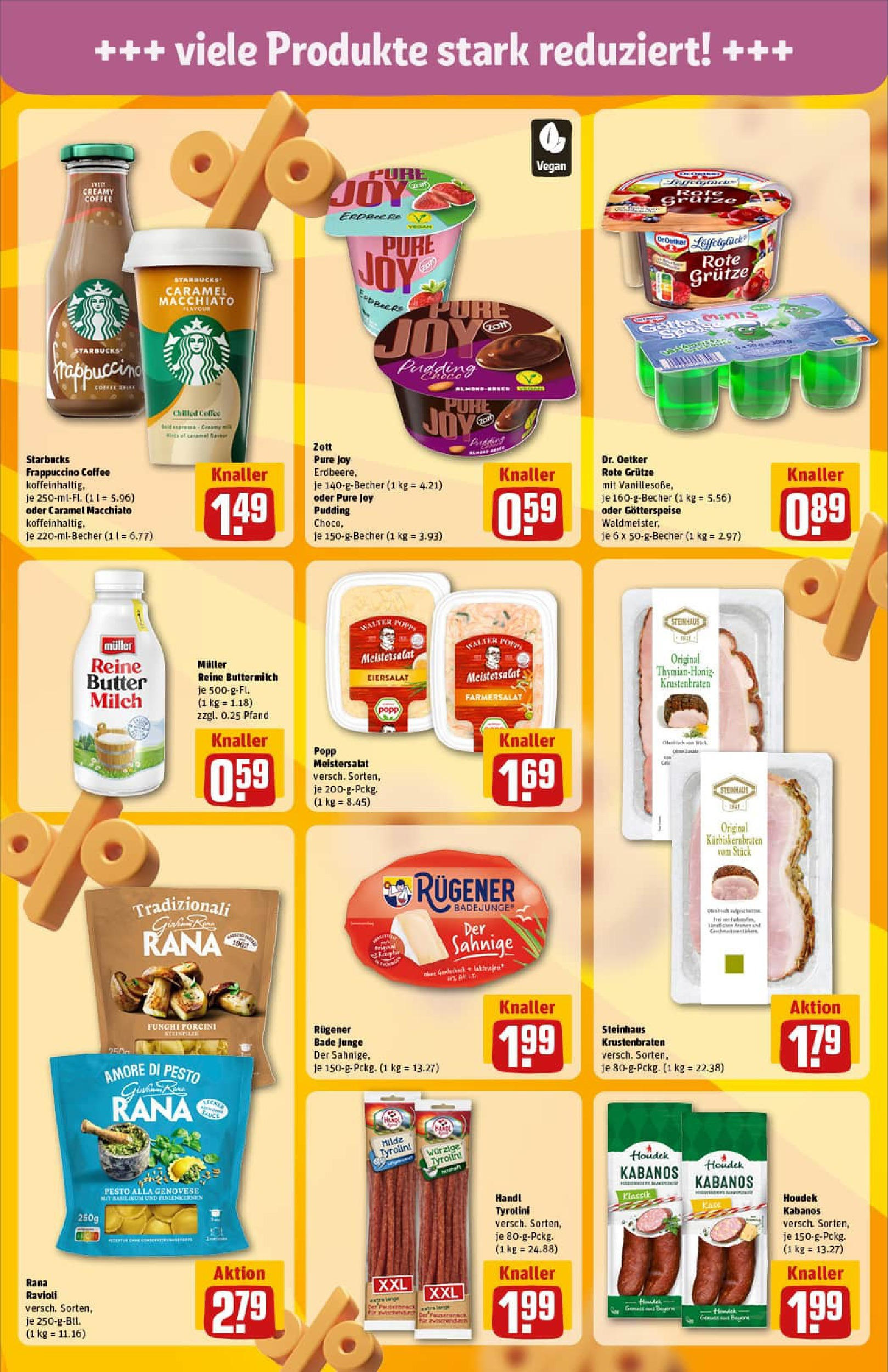 REWE Prospekt ab 29.06.2025 zum Blättern » Angebote | Seite: 23 | Produkte: Milch, Starbucks, Krustenbraten, Pasta