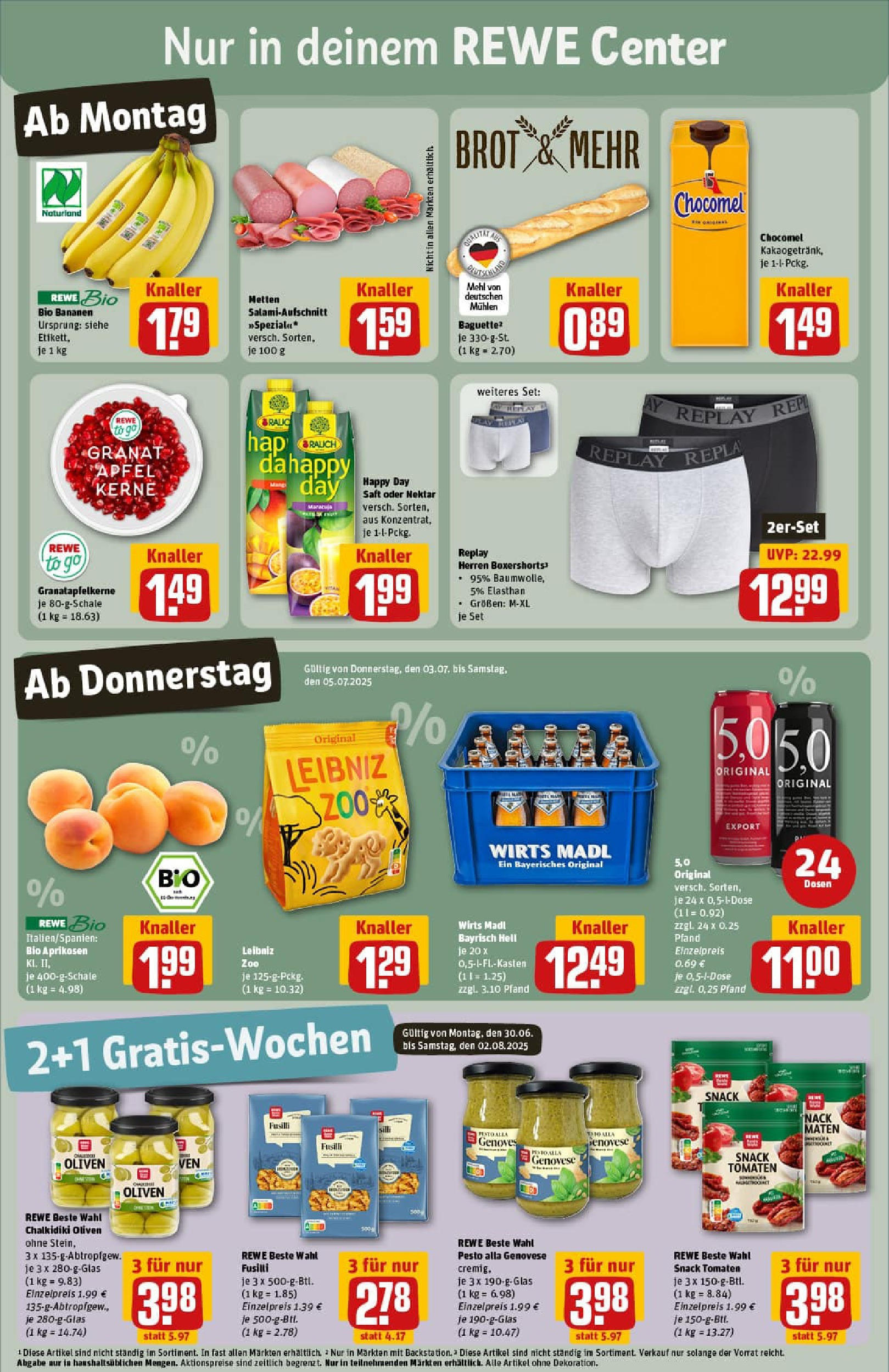 REWE Prospekt ab 29.06.2025 zum Blättern » Angebote | Seite: 3 | Produkte: Baguette, Boxer, Pasta, Salami