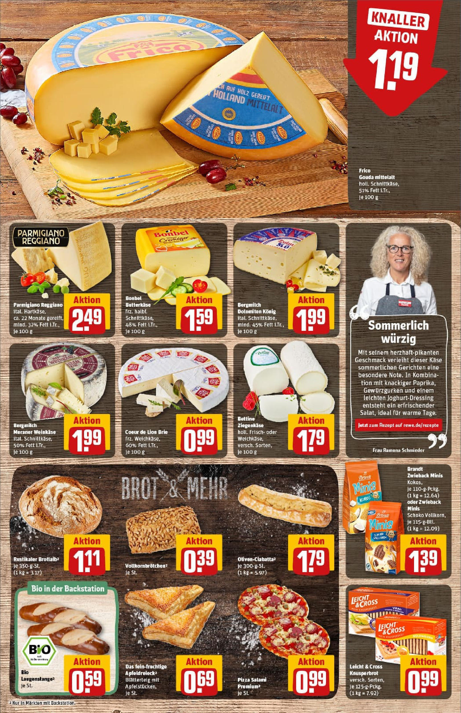 REWE Prospekt ab 29.06.2025 zum Blättern » Angebote | Seite: 15 | Produkte: Gouda, Ziegenkäse, Brot, Salami