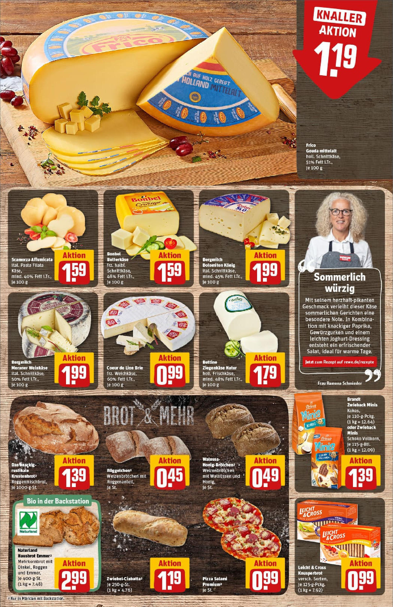 REWE Prospekt ab 29.06.2025 zum Blättern » Angebote | Seite: 13 | Produkte: Käse, Gouda, Brot, Pizza
