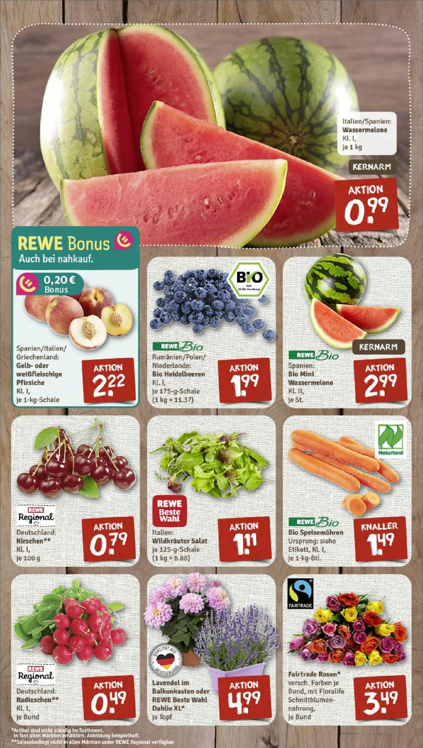 REWE Prospekt ab 29.06.2025 zum Blättern » Angebote | Seite: 3 | Produkte: Kirschen, Wassermelone, Lavendel, Salat