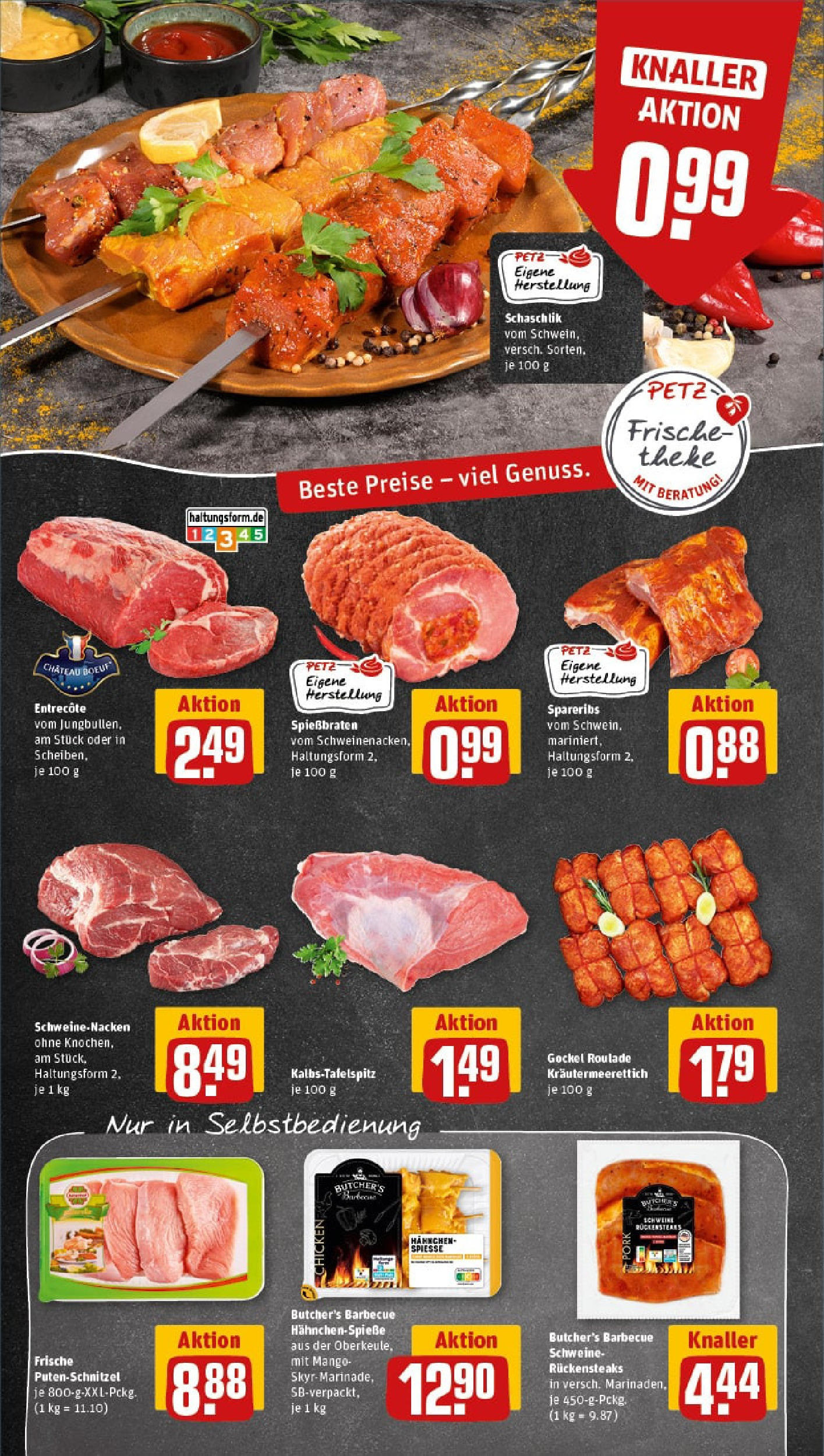 REWE Prospekt ab 29.06.2025 zum Blättern » Angebote | Seite: 10 | Produkte: Schweinenacken, Spieße, Putenschnitzel, Mango