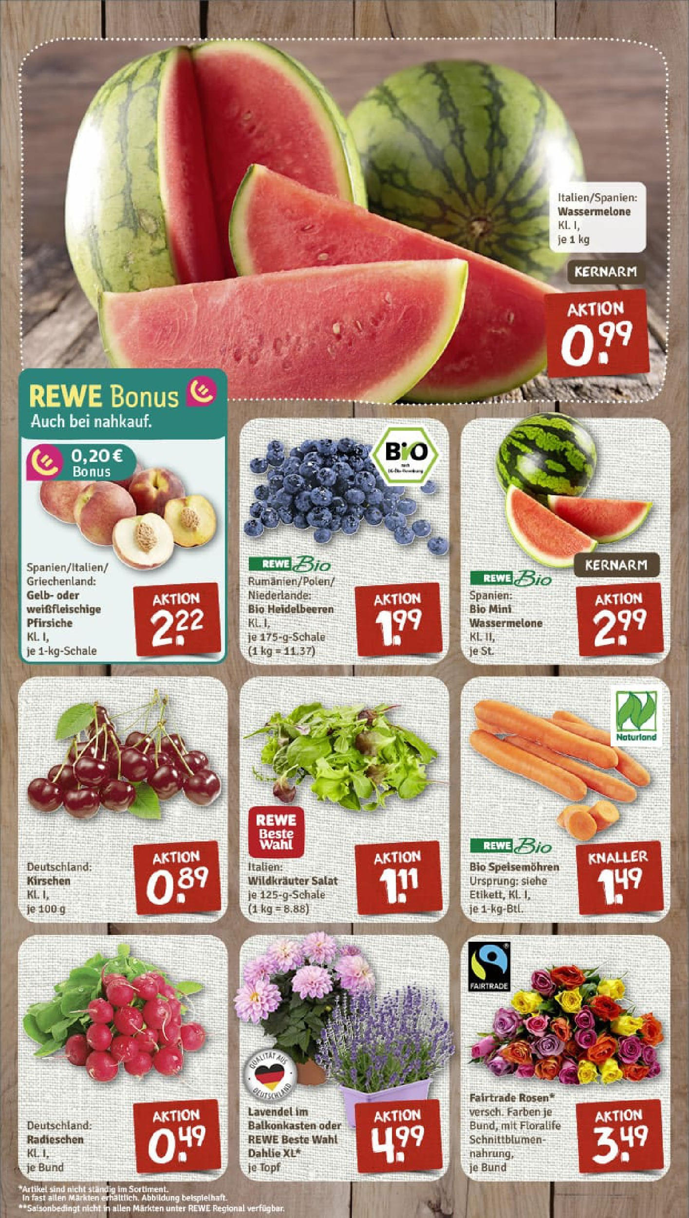 REWE Prospekt ab 29.06.2025 zum Blättern » Angebote | Seite: 3 | Produkte: Kirschen, Heidelbeeren, Wassermelone, Lavendel