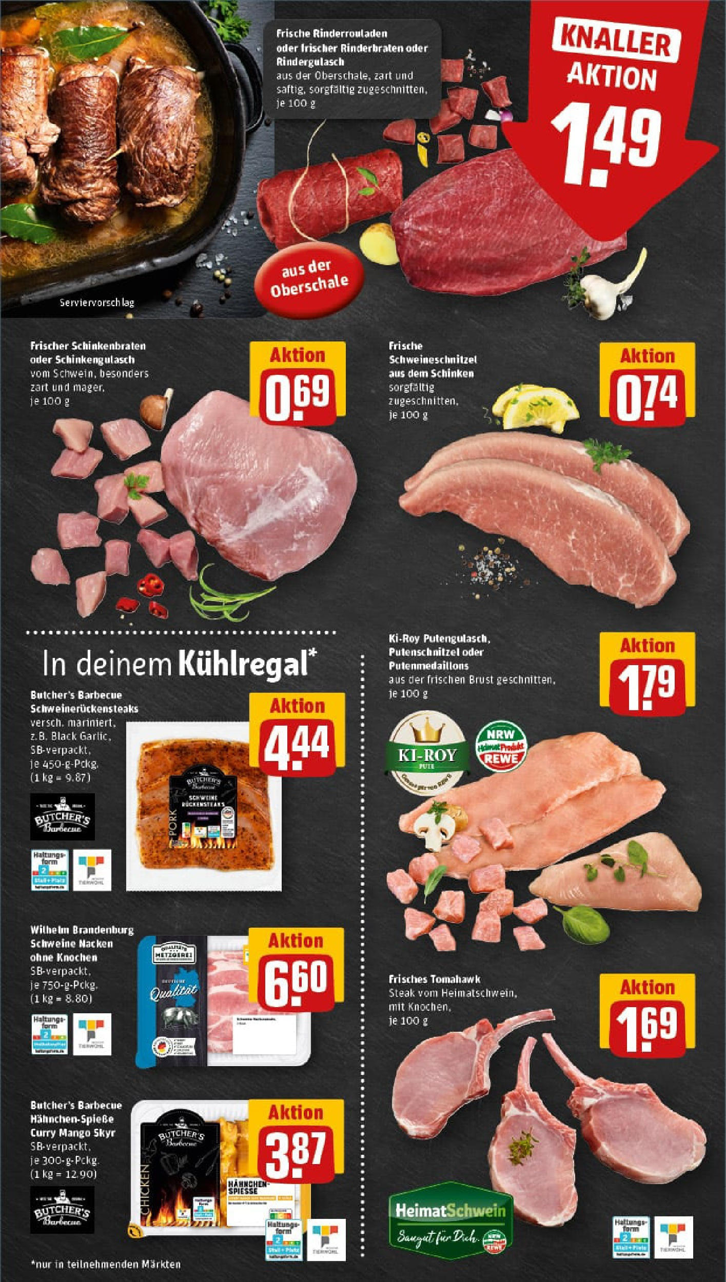 REWE Prospekt ab 29.06.2025 zum Blättern » Angebote | Seite: 6 | Produkte: Rinderrouladen, Rindergulasch, Putenschnitzel, Steak