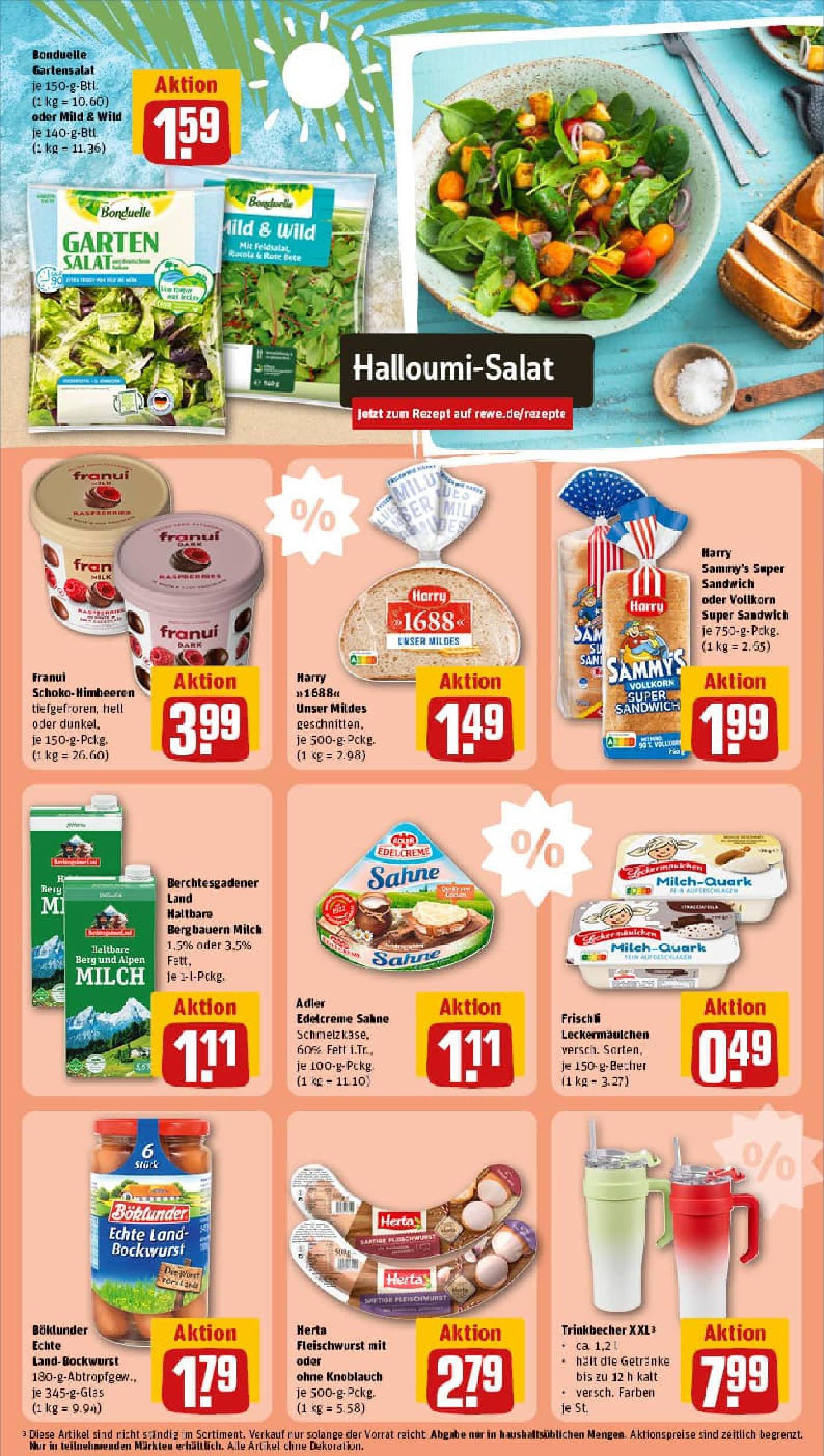 REWE Prospekt ab 29.06.2025 zum Blättern » Angebote | Seite: 21 | Produkte: Bockwurst, Herta fleischwurst, Milch, Sahne