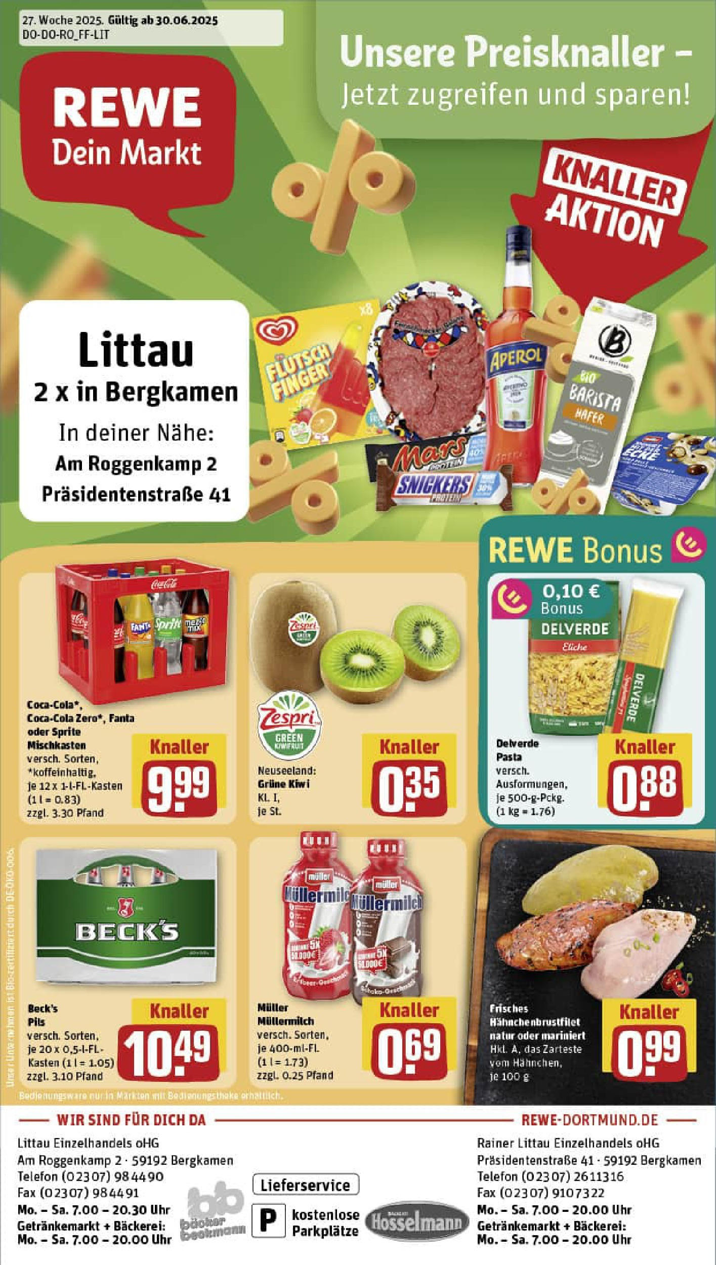 REWE Prospekt ab 29.06.2025 zum Blättern » Angebote | Seite: 1 | Produkte: Pils, Aperol, Muller mullermilch, Uhr