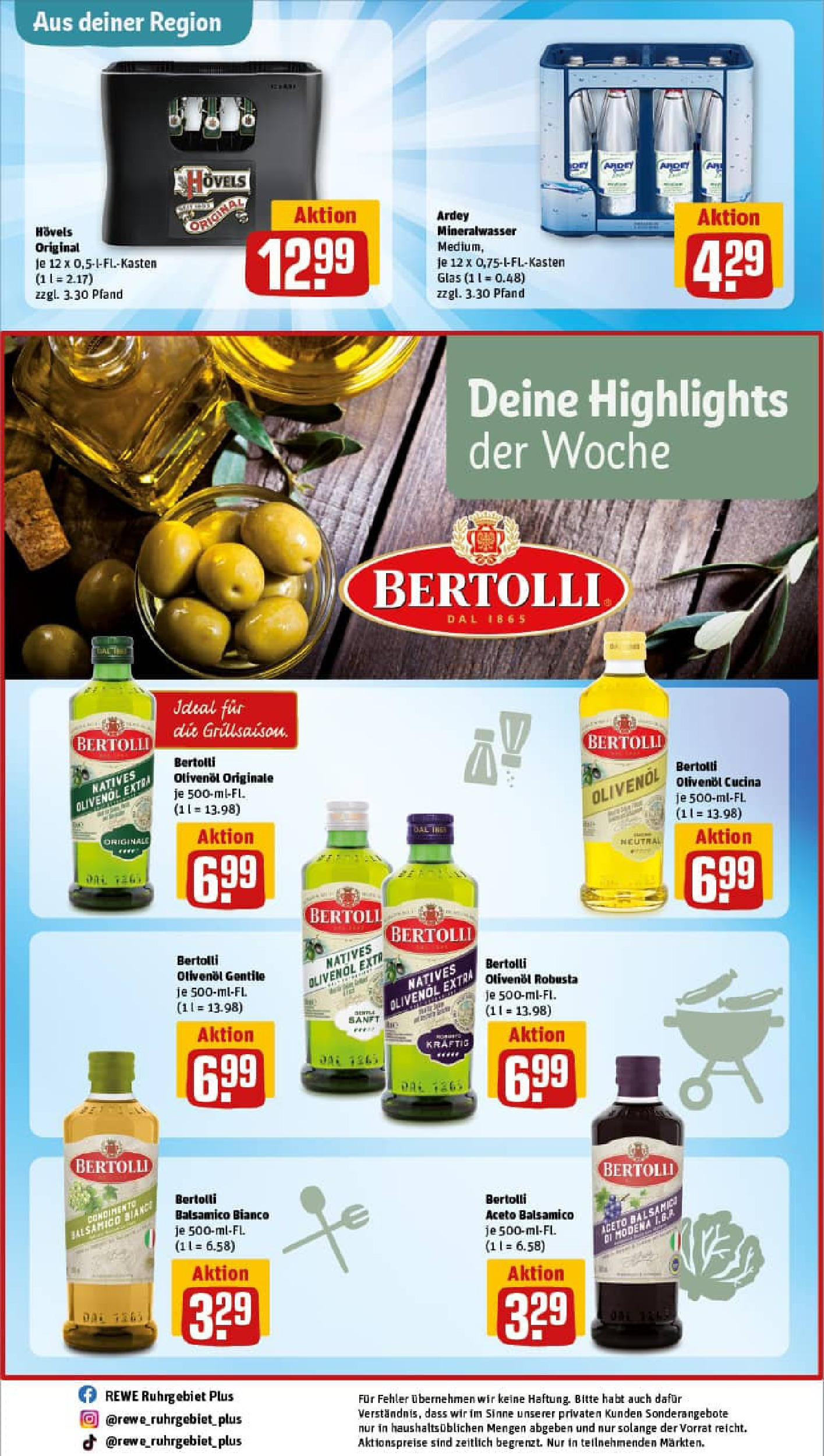 REWE Prospekt ab 29.06.2025 zum Blättern » Angebote | Seite: 33 | Produkte: Balsamico, Olivenol, Bertolli olivenol, Mineralwasser