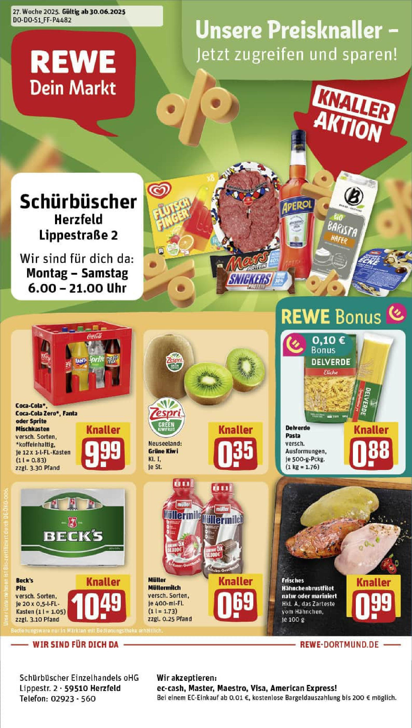 REWE Prospekt ab 29.06.2025 zum Blättern » Angebote | Seite: 1 | Produkte: Pils, Müllermilch, Muller mullermilch, Telefon