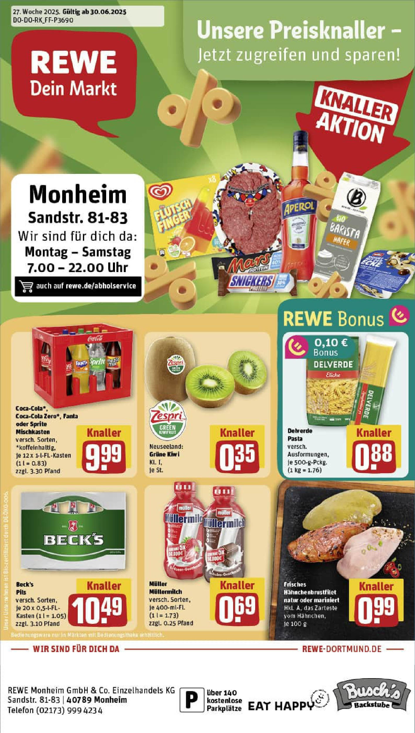 REWE Prospekt ab 29.06.2025 zum Blättern » Angebote | Seite: 1 | Produkte: Pasta, Muller mullermilch, Telefon, Uhr