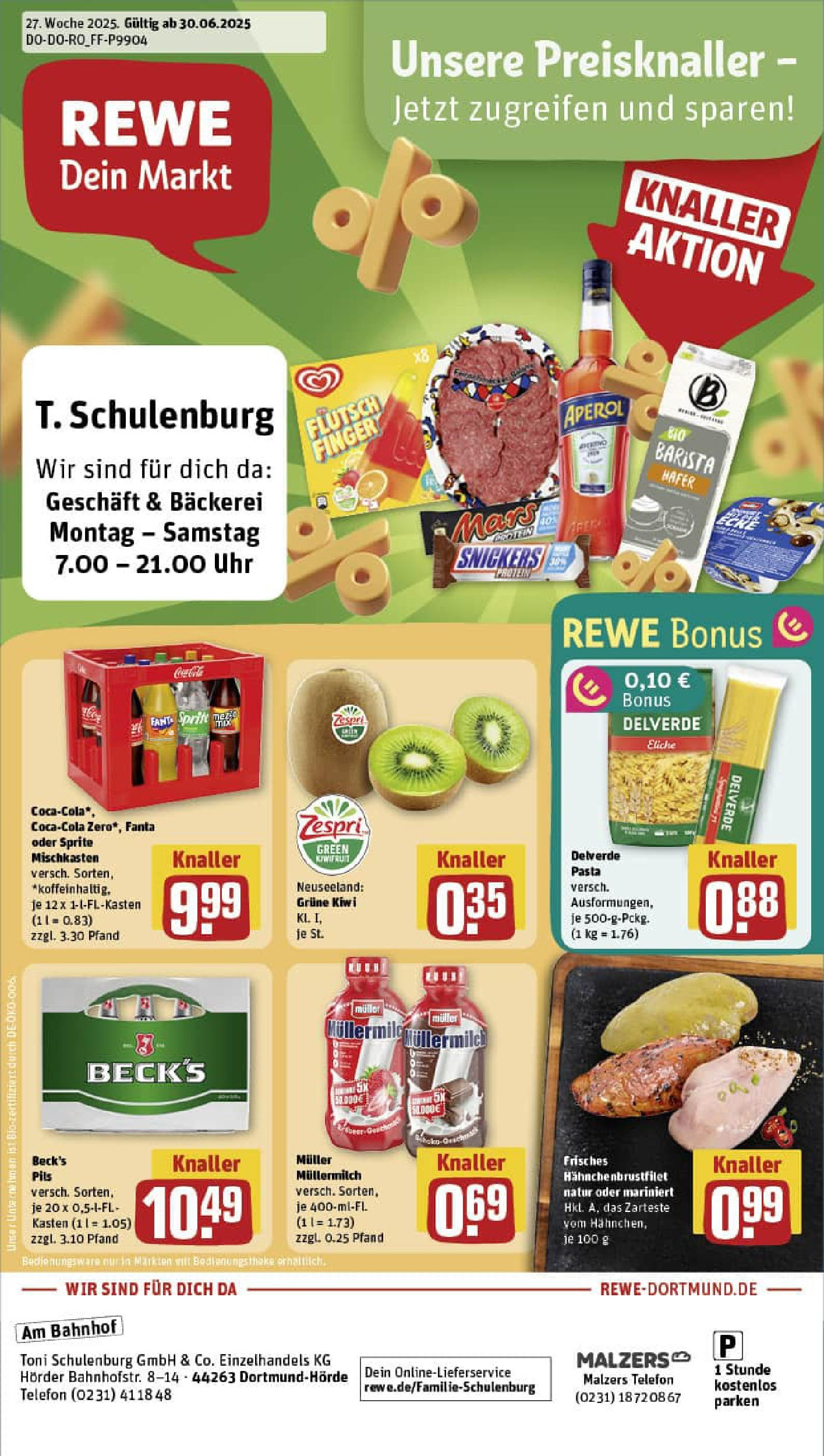 REWE Prospekt ab 29.06.2025 zum Blättern » Angebote | Seite: 1 | Produkte: Pils, Pasta, Aperol, Telefon