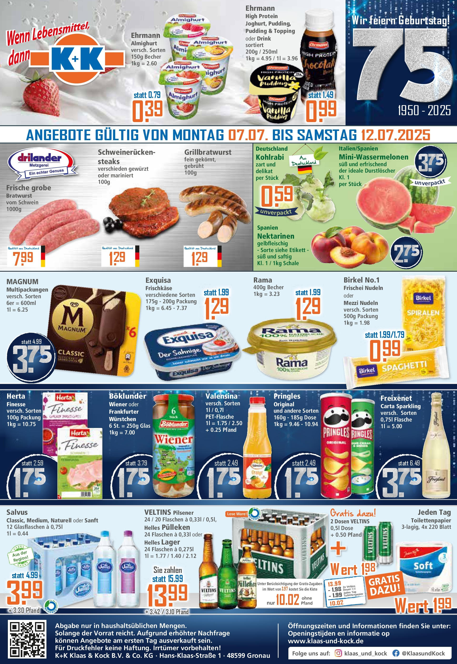 Klaas & Kock - K+K: Wochenangebote (ab 06.07.2025) zum Blättern | Seite: 1 | Produkte: Durstloscher, Nektarinen, Kohlrabi, Veltins