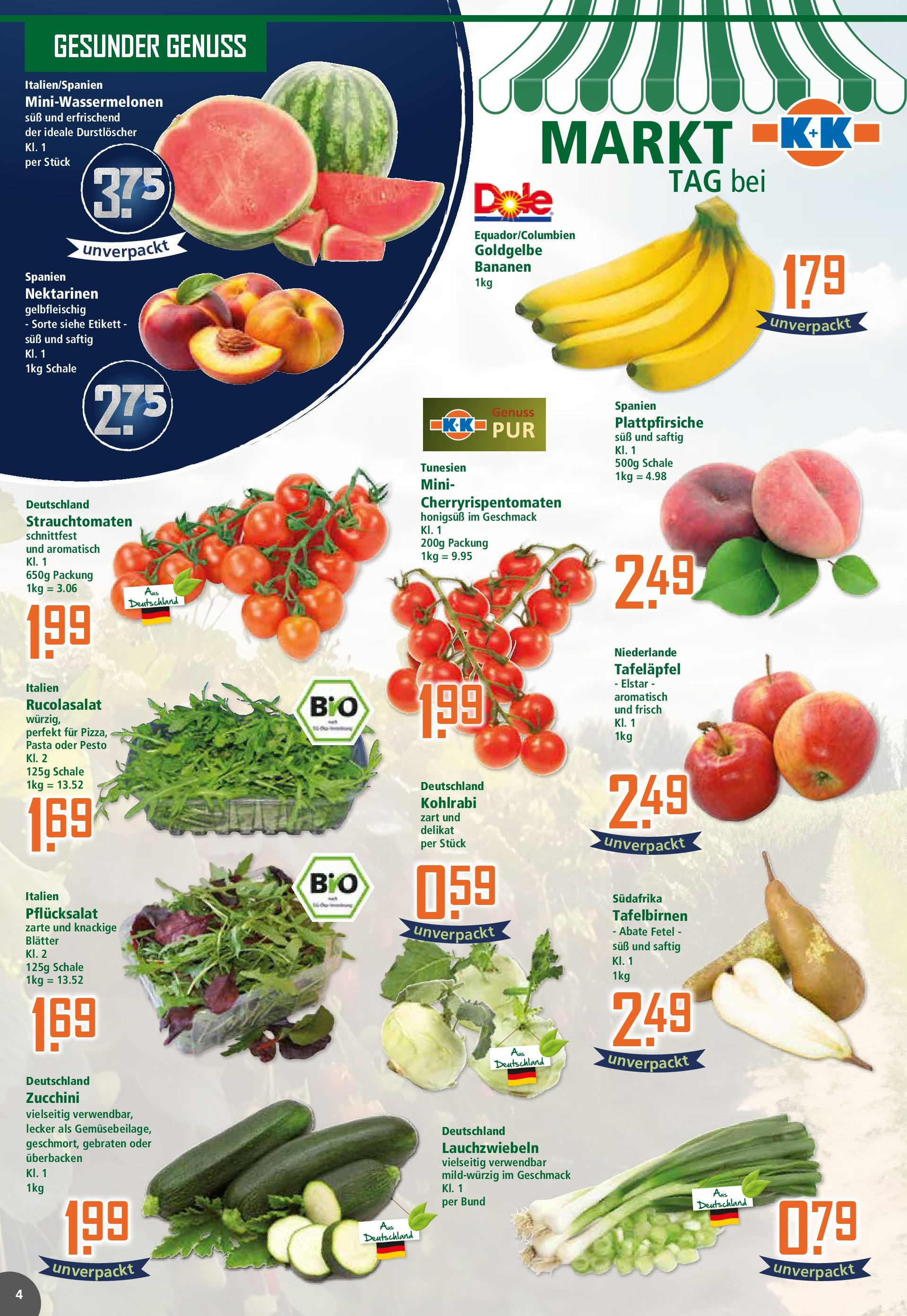 Klaas & Kock - K+K: Wochenangebote (ab 06.07.2025) zum Blättern | Seite: 4 | Produkte: Bananen, Apple, Pasta, Zucchini