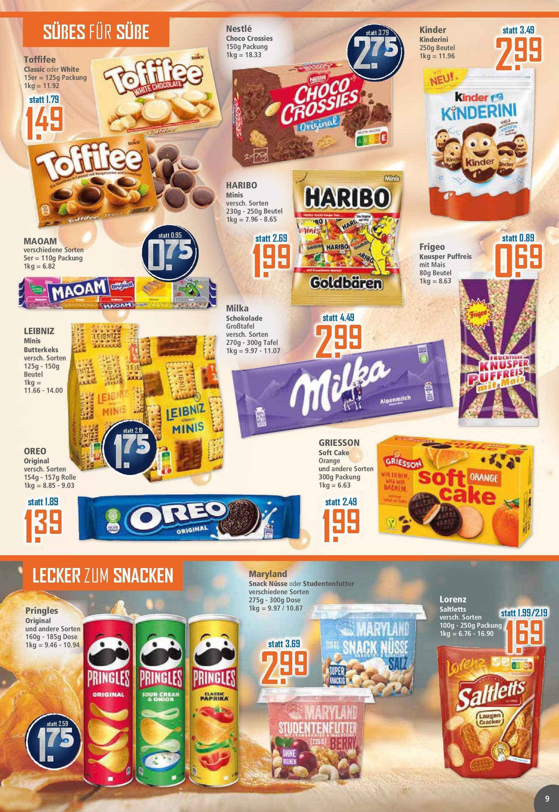 Klaas & Kock - K+K: Wochenangebote (ab 06.07.2025) zum Blättern | Seite: 9 | Produkte: Schokolade, Toffifee, Pringles, Nüsse