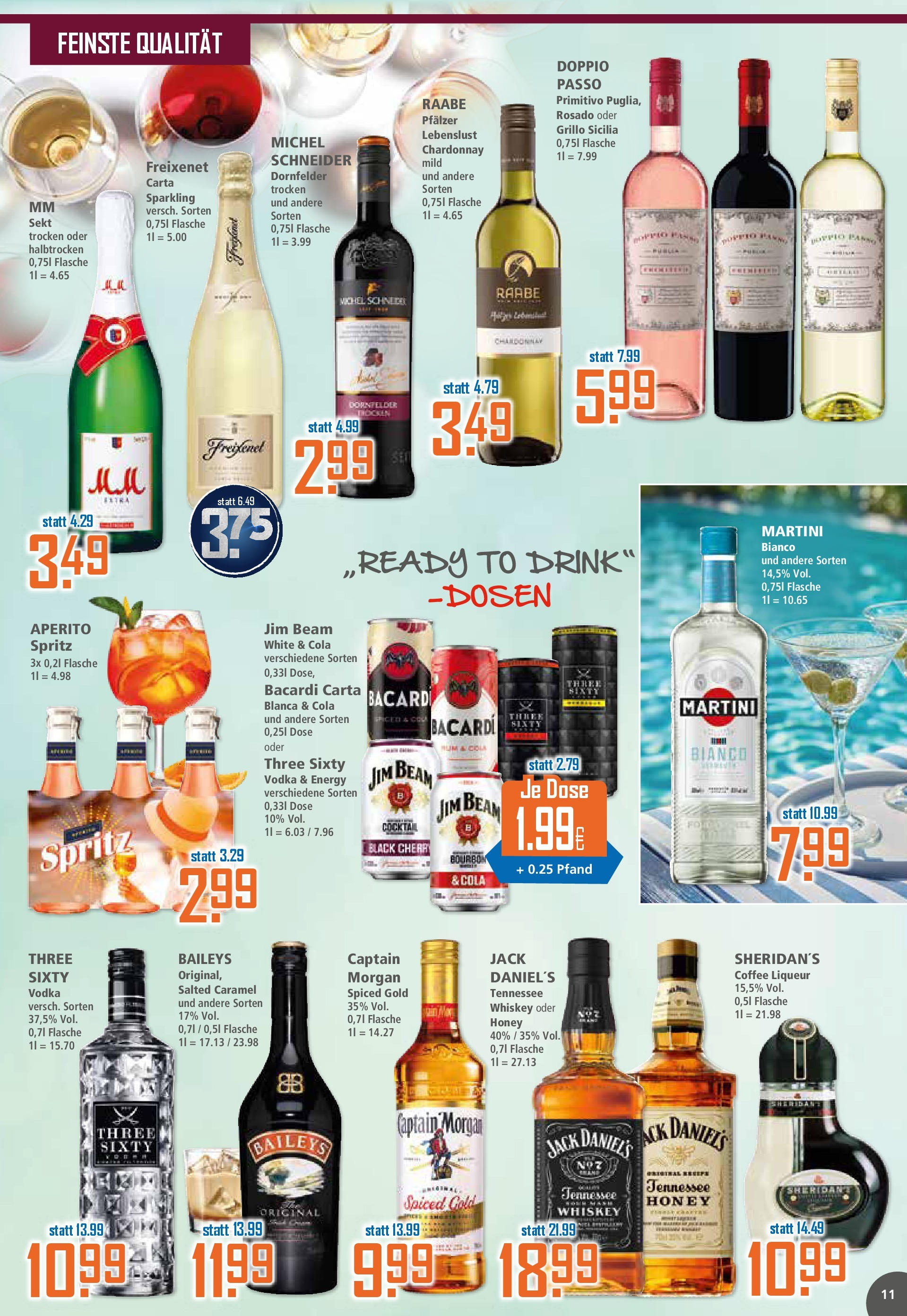 Klaas & Kock - K+K: Wochenangebote (ab 06.07.2025) zum Blättern | Seite: 11 | Produkte: Bacardi, Freixenet, Pane, Jack Daniel's