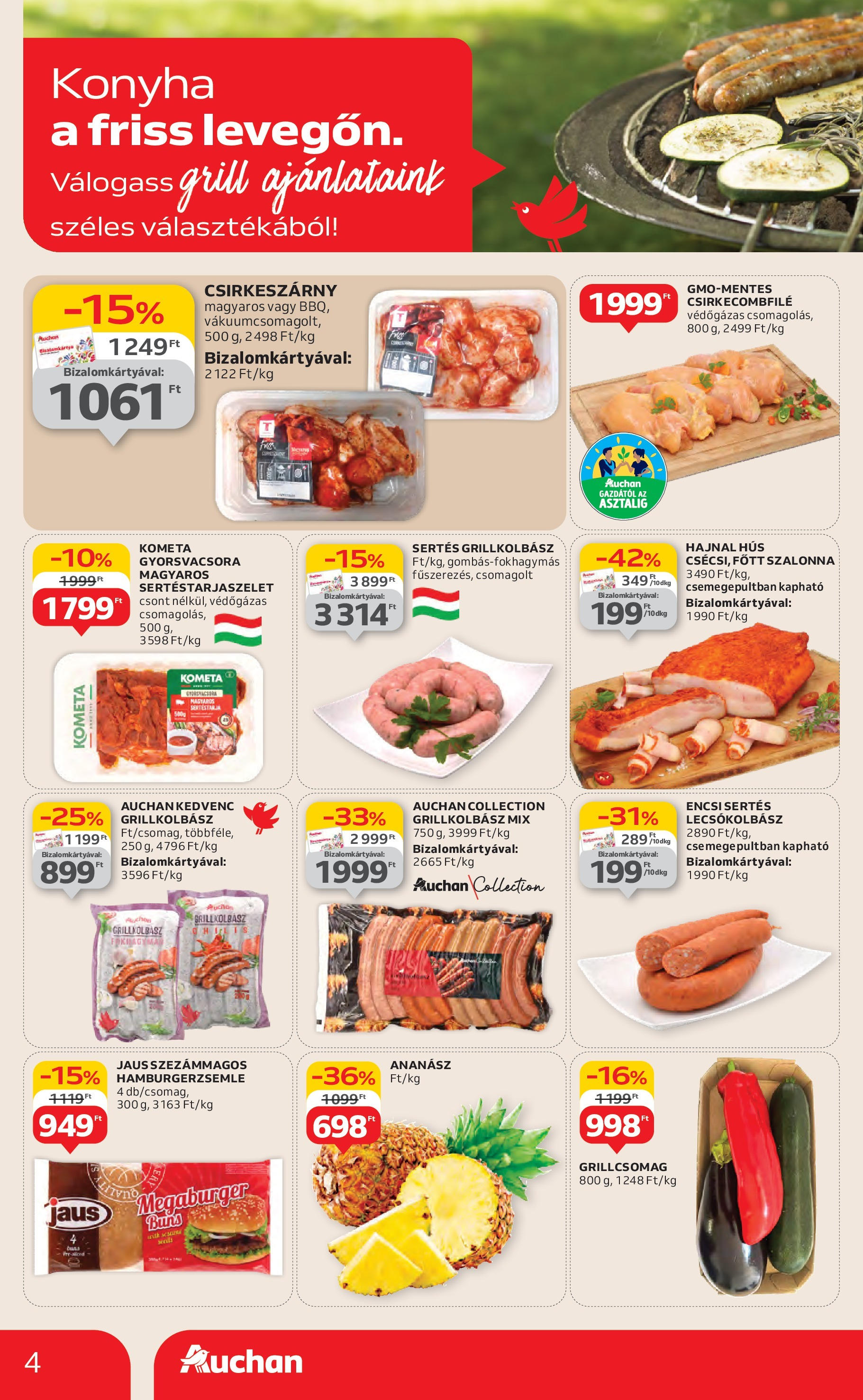 Akciós újság új Auchan - 2025.06.26. -tól/töl ⏳ | Oldal: 4 | Termékek: Sertéstarja, Grillkolbász, Hús, Lecsókolbász Auchan Akciós újság - 2025.06.26. -tól/töl > akció, lapozható szórólap 🛍️ | Oldal: 4 | Termékek: Sertéstarja, Grillkolbász, Hús, Lecsókolbász