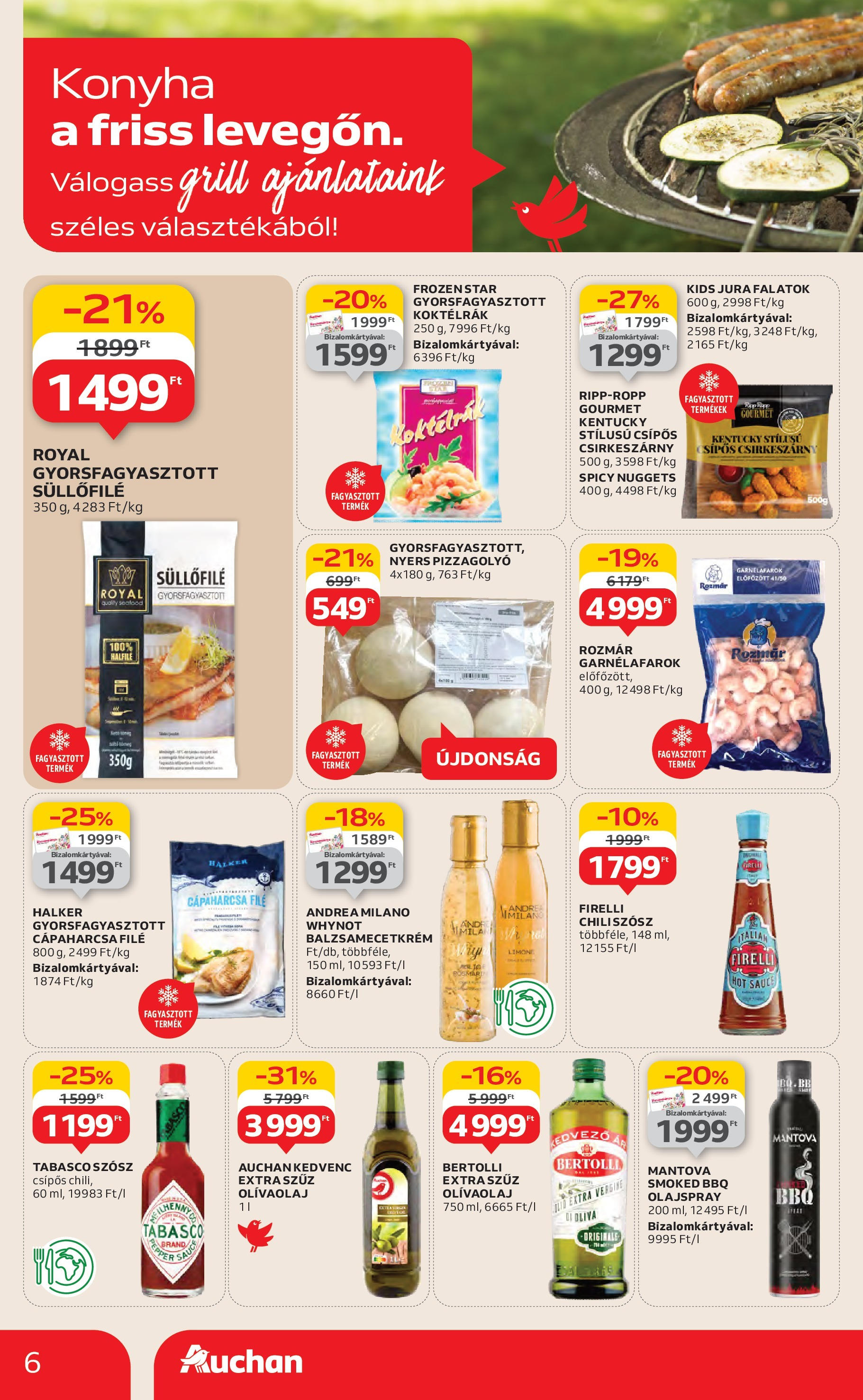 Akciós újság új Auchan - 2025.06.26. -tól/töl ⏳ | Oldal: 6 | Termékek: Grill, Extra szűz olivaolaj, Pizza, Olívaolaj Auchan Akciós újság - 2025.06.26. -tól/töl > akció, lapozható szórólap 🛍️ | Oldal: 6 | Termékek: Grill, Extra szűz olivaolaj, Pizza, Olívaolaj