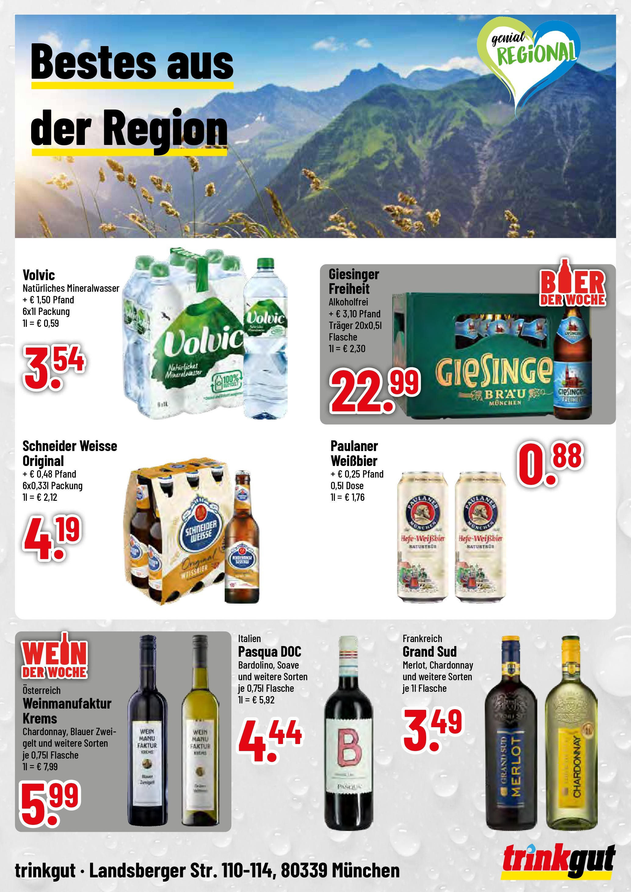 Trinkgut prospekt München	 (ab 29.06.2025) » Angebote online | Seite: 4 | Produkte: Merlot, Mineralwasser, Wein, Paulaner