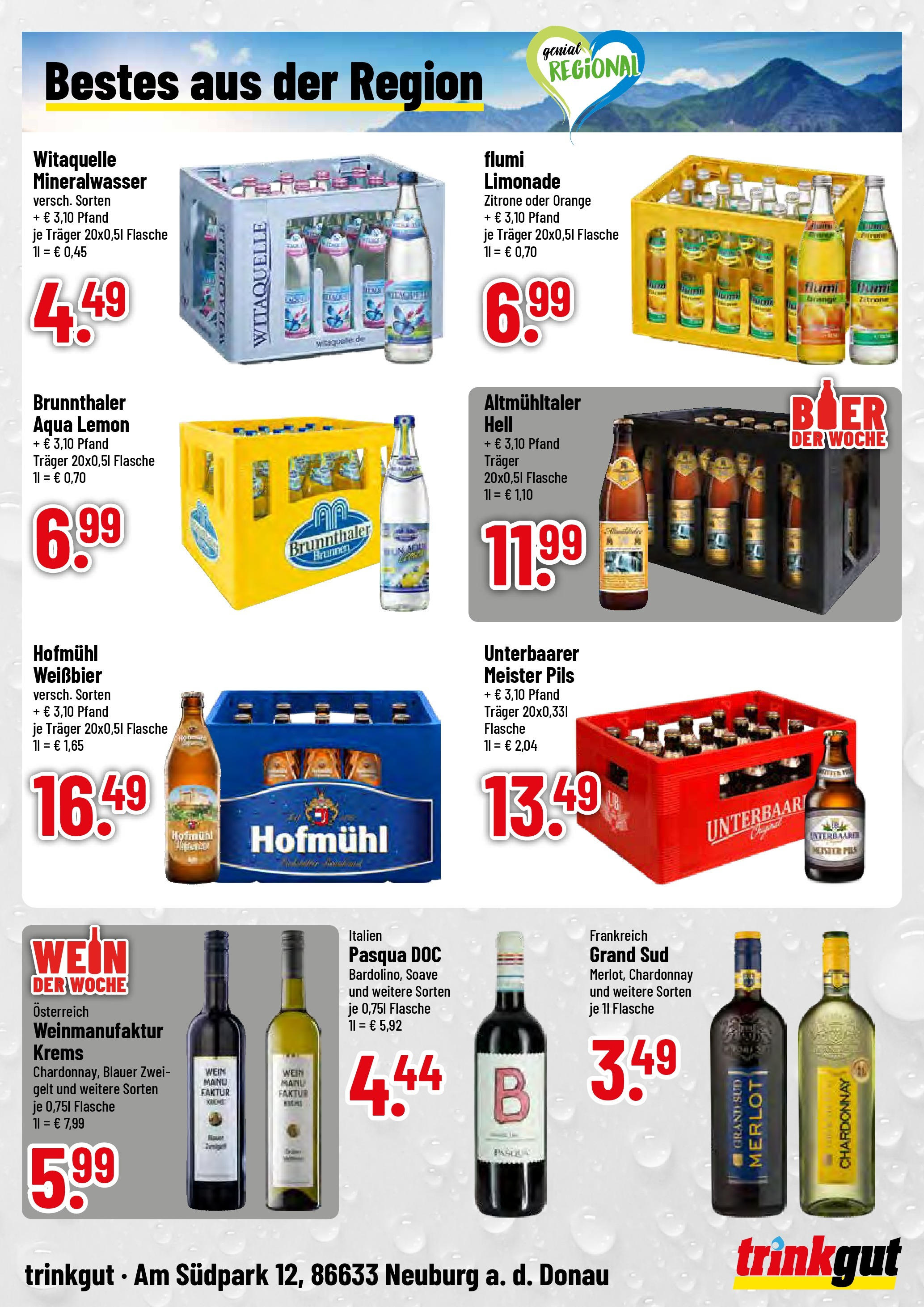 Trinkgut prospekt Neuburg an der Donau	 (ab 29.06.2025) » Angebote online | Seite: 4 | Produkte: Merlot, Pils, Mineralwasser, Zitrone