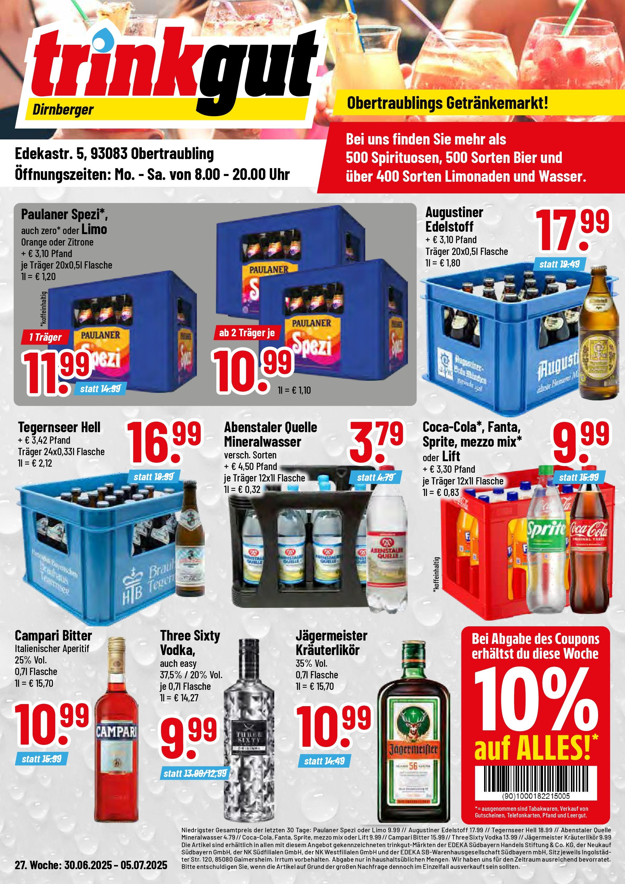 Trinkgut prospekt Obertraubling	 (ab 29.06.2025) » Angebote online | Seite: 1 | Produkte: Sprite, Cola, Bier, Jägermeister