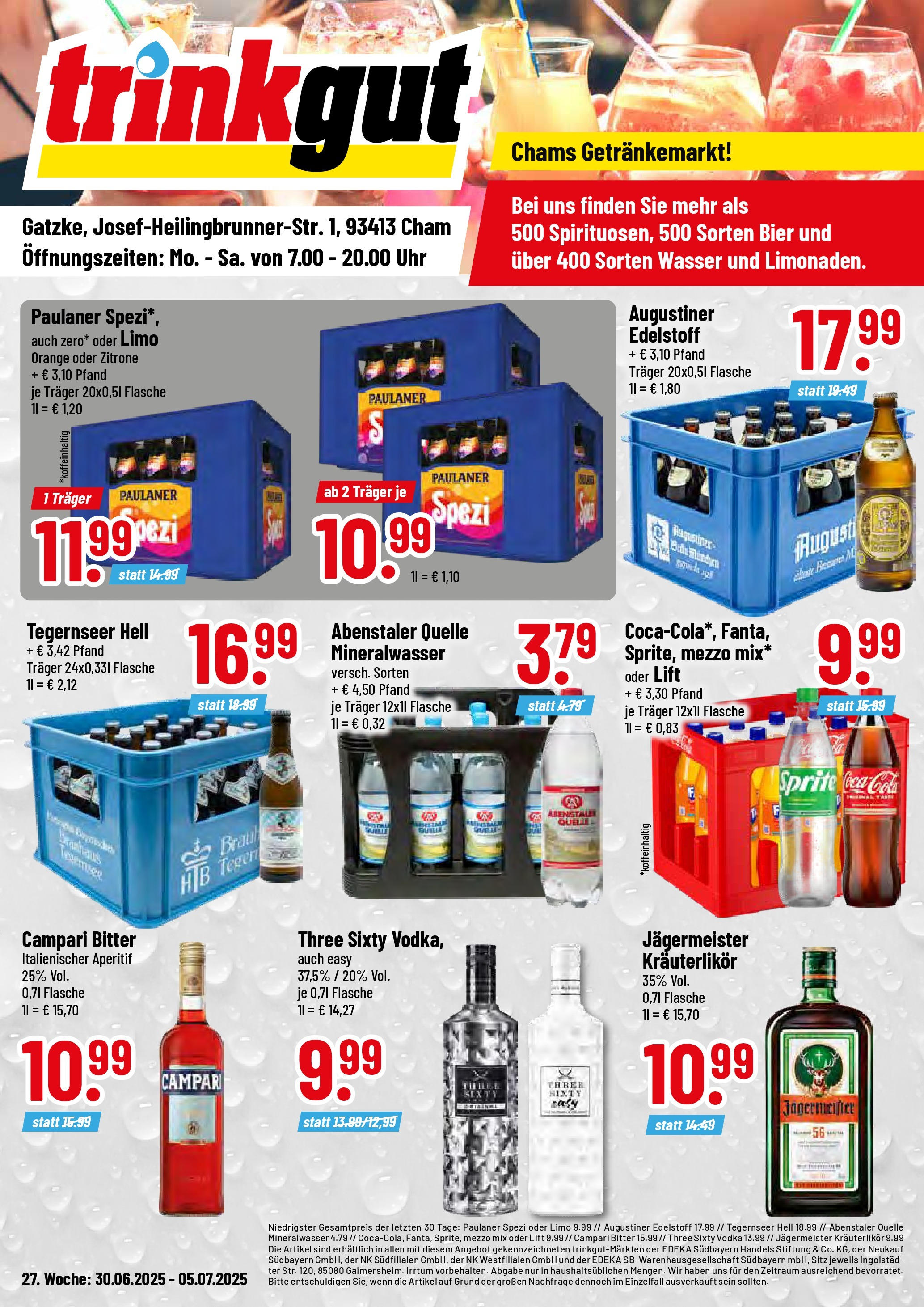 Trinkgut prospekt Cham	 (ab 29.06.2025) » Angebote online | Seite: 1 | Produkte: Mineralwasser, Wasser, Jägermeister, Uhr